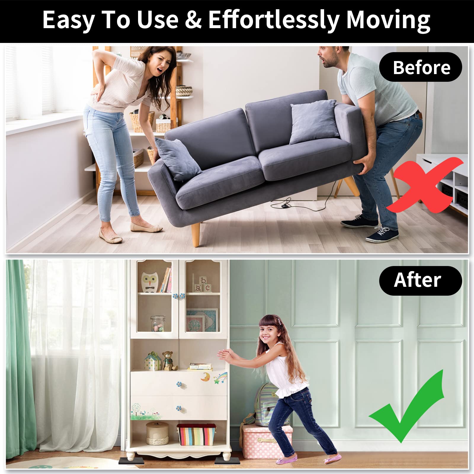 5" Square Felt Furniture Movers Sliders for Hardwood Floors (8 Count)