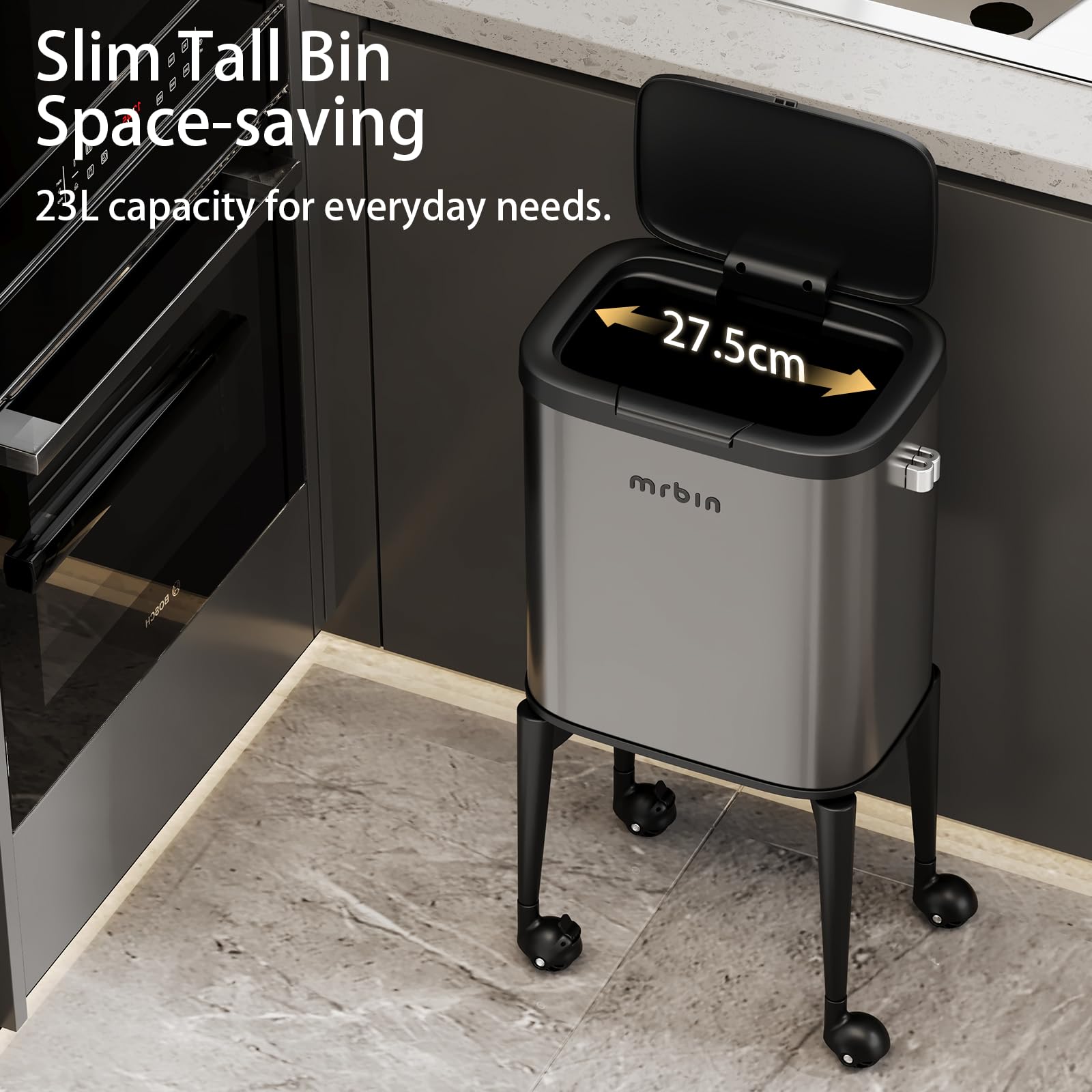 Metal Kitchen Trash Can with Wheel Legs