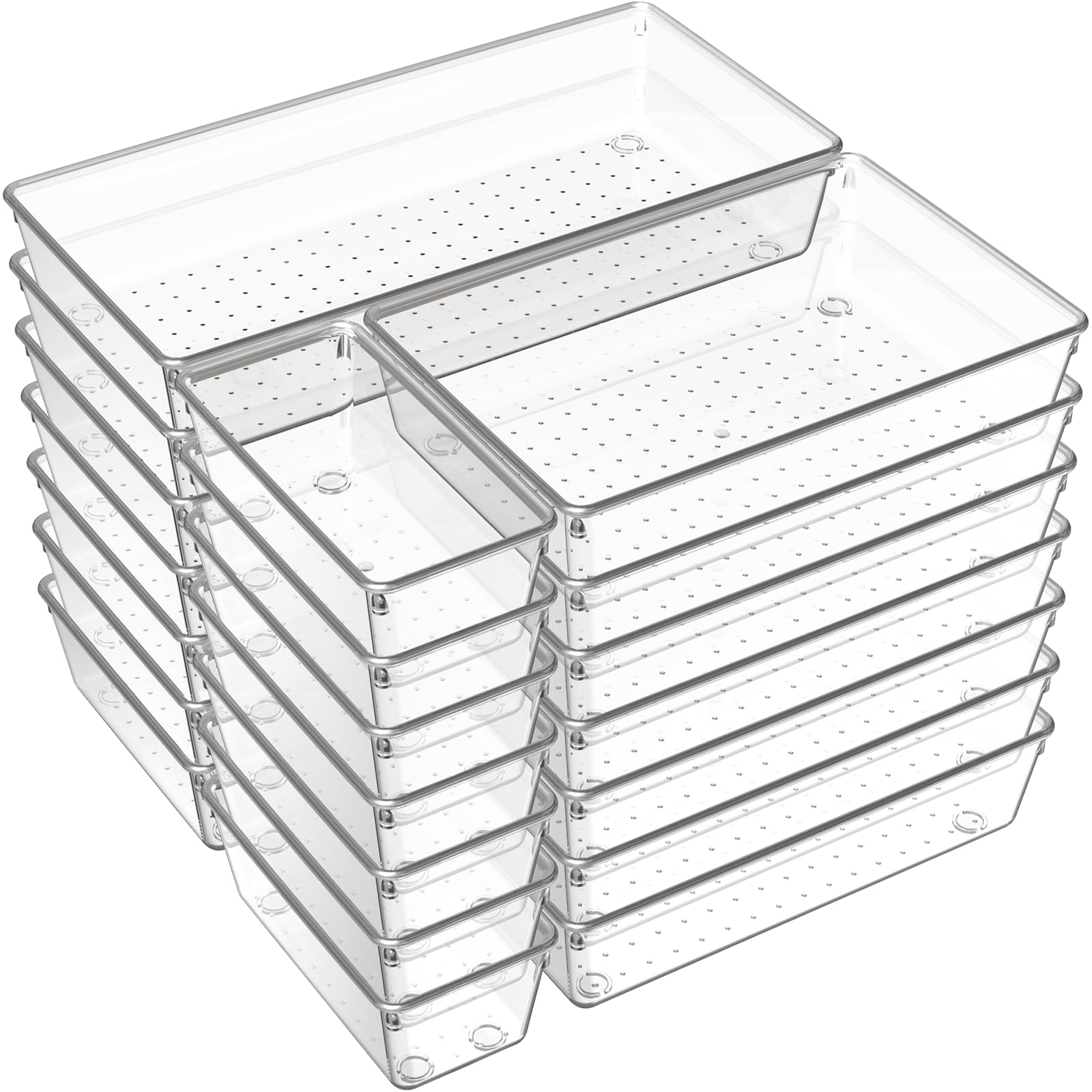 21 Pack Large Clear Plastic Drawer Organizer Trays (21 Count)