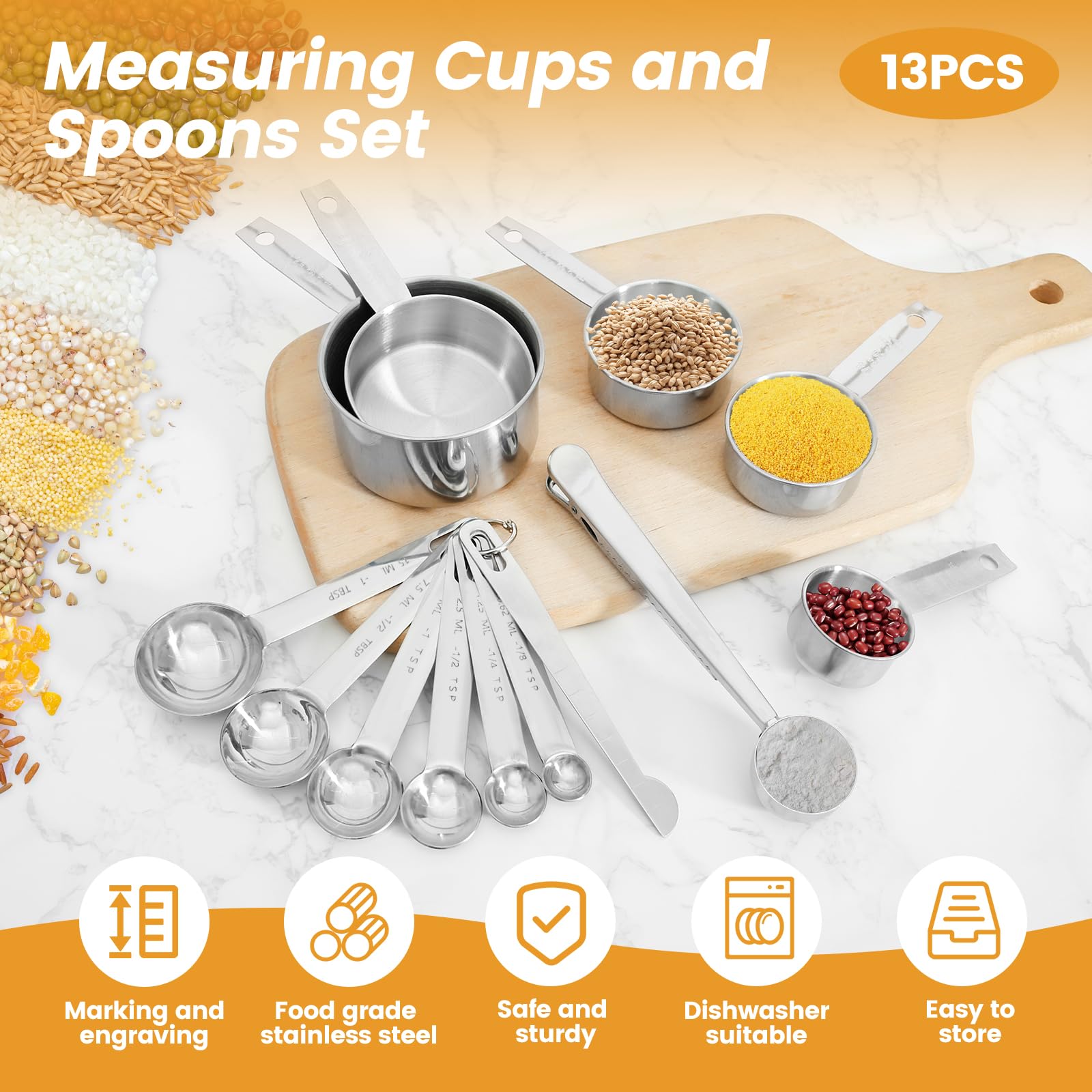13PCS Stainless Steel Measuring Cups and Spoons Sets