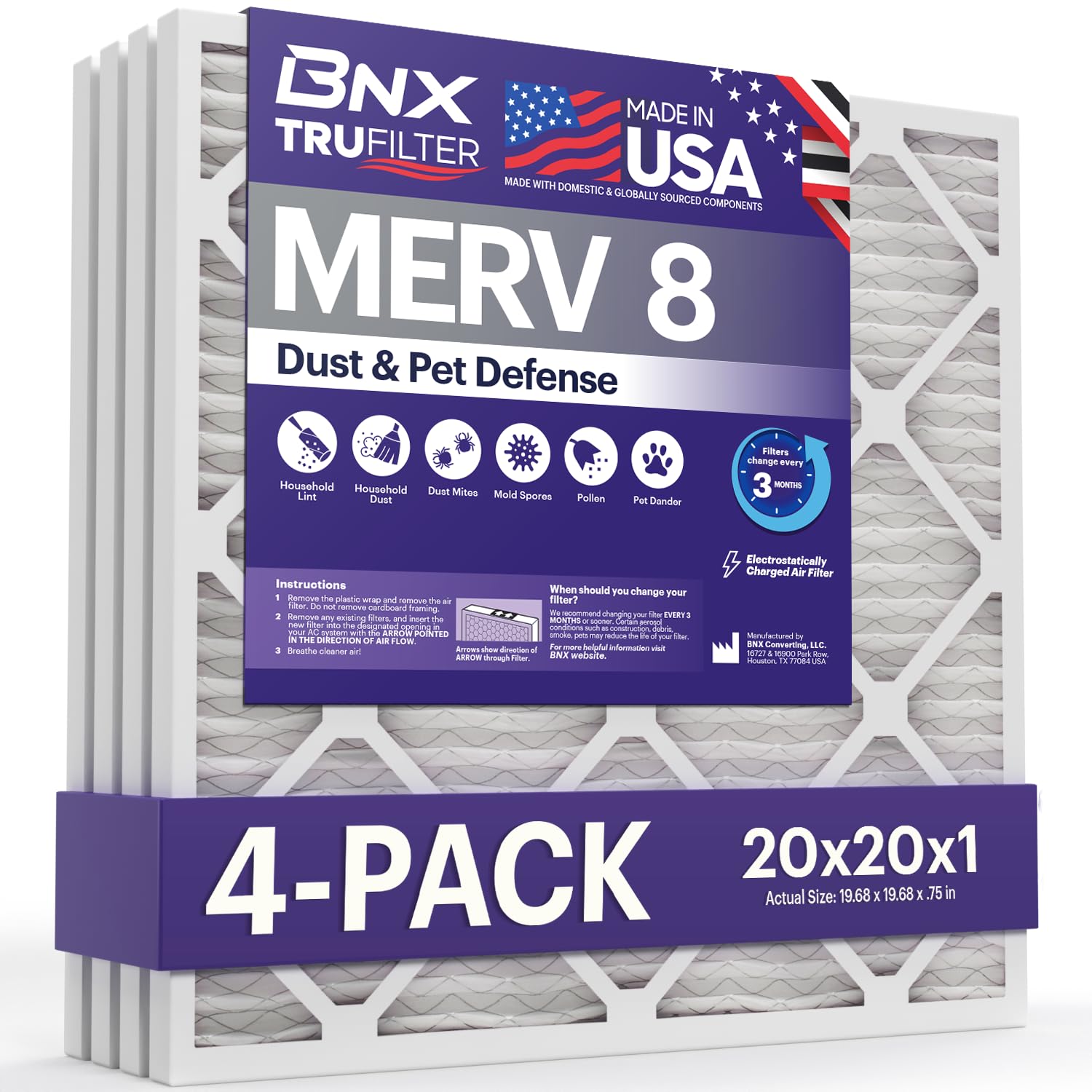 TruFilter 20x20x1 Air Filter MERV 8 (4 Count)