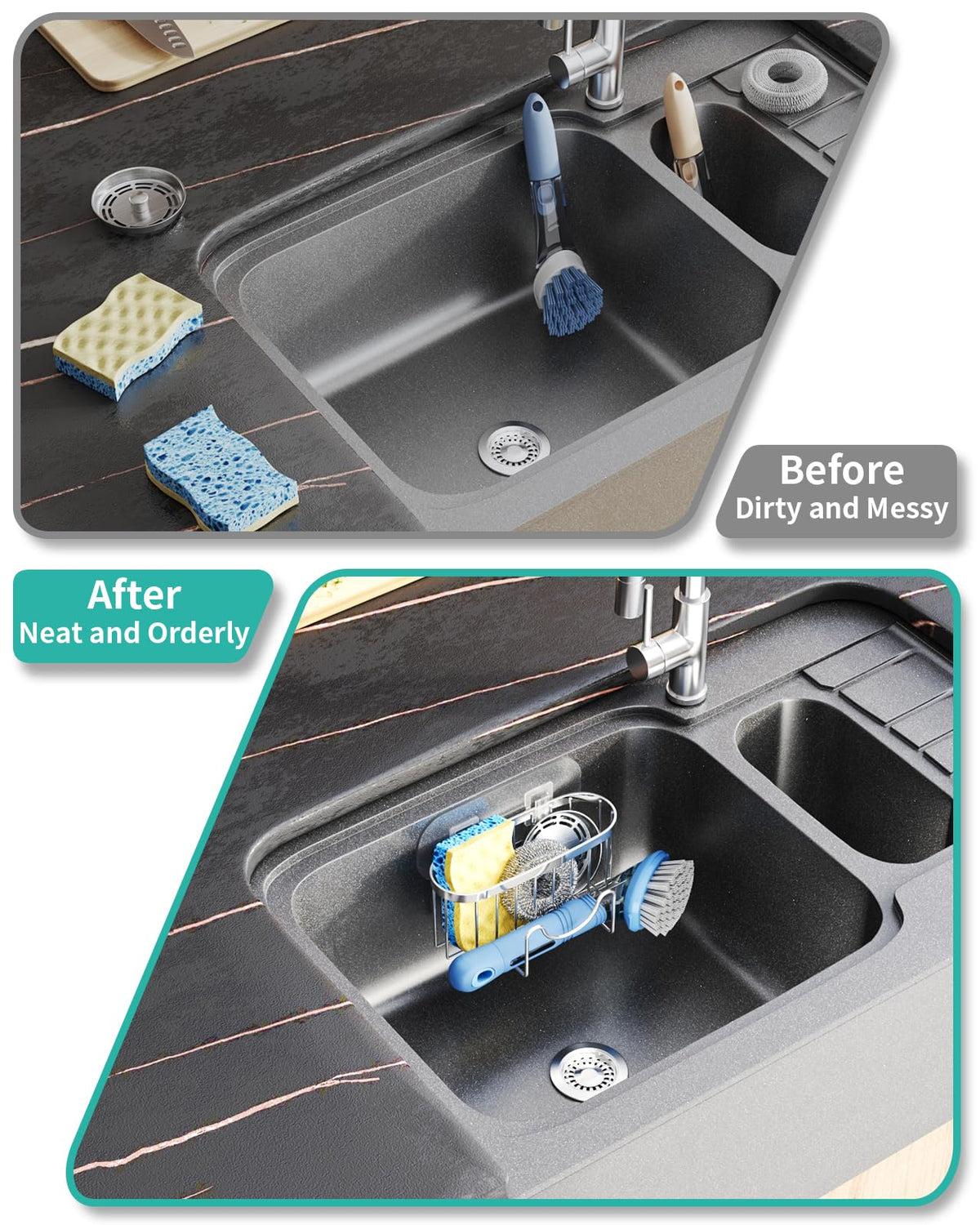 Multifunctional Adhesive Kitchen Sink Organizer with M