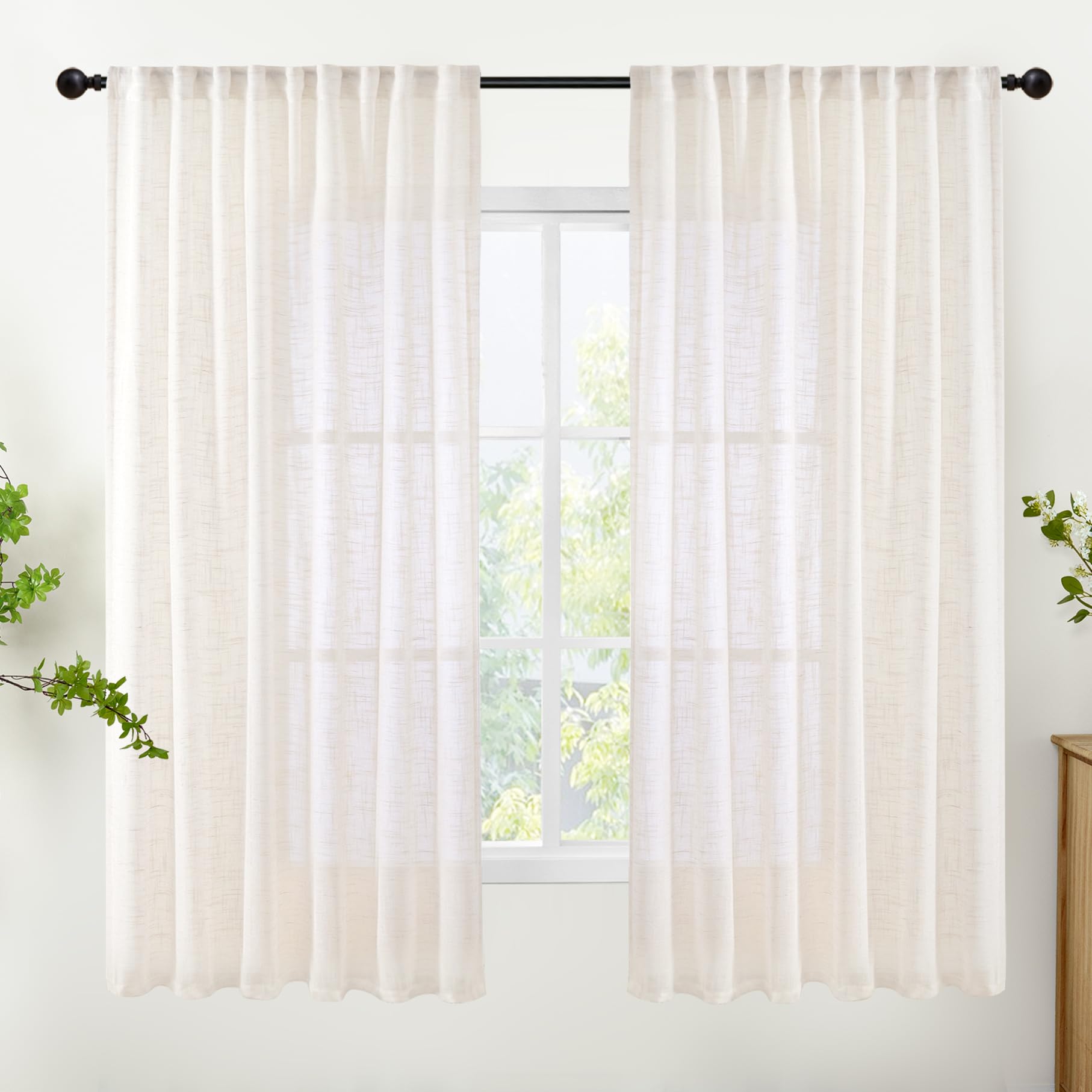 Natural Linen Curtains 68 Inches Long (2 Count)
