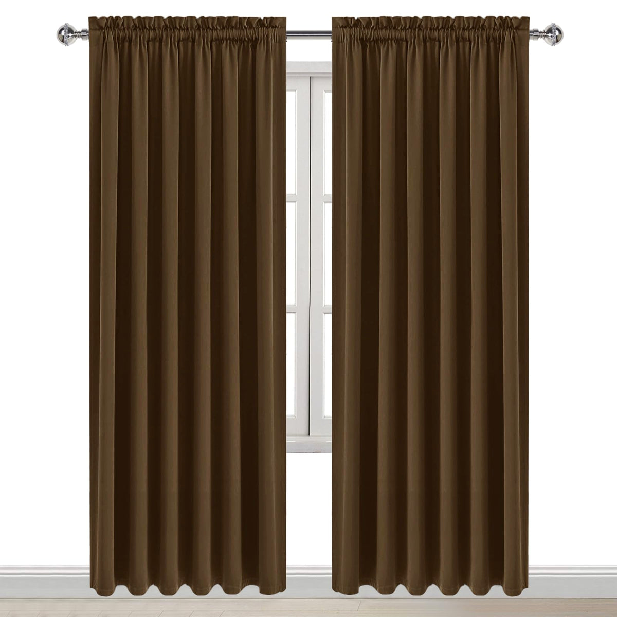 Wide Blackout Curtains for Bedroom Living Room 70 x 84 Inch Long Brown (2 Count)