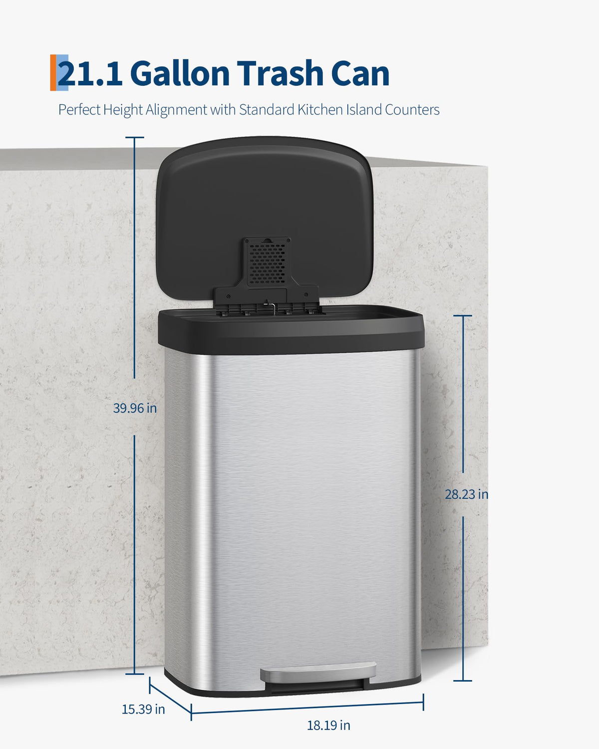 21 gal 80 L Stainless Steel Trash Can with Lid