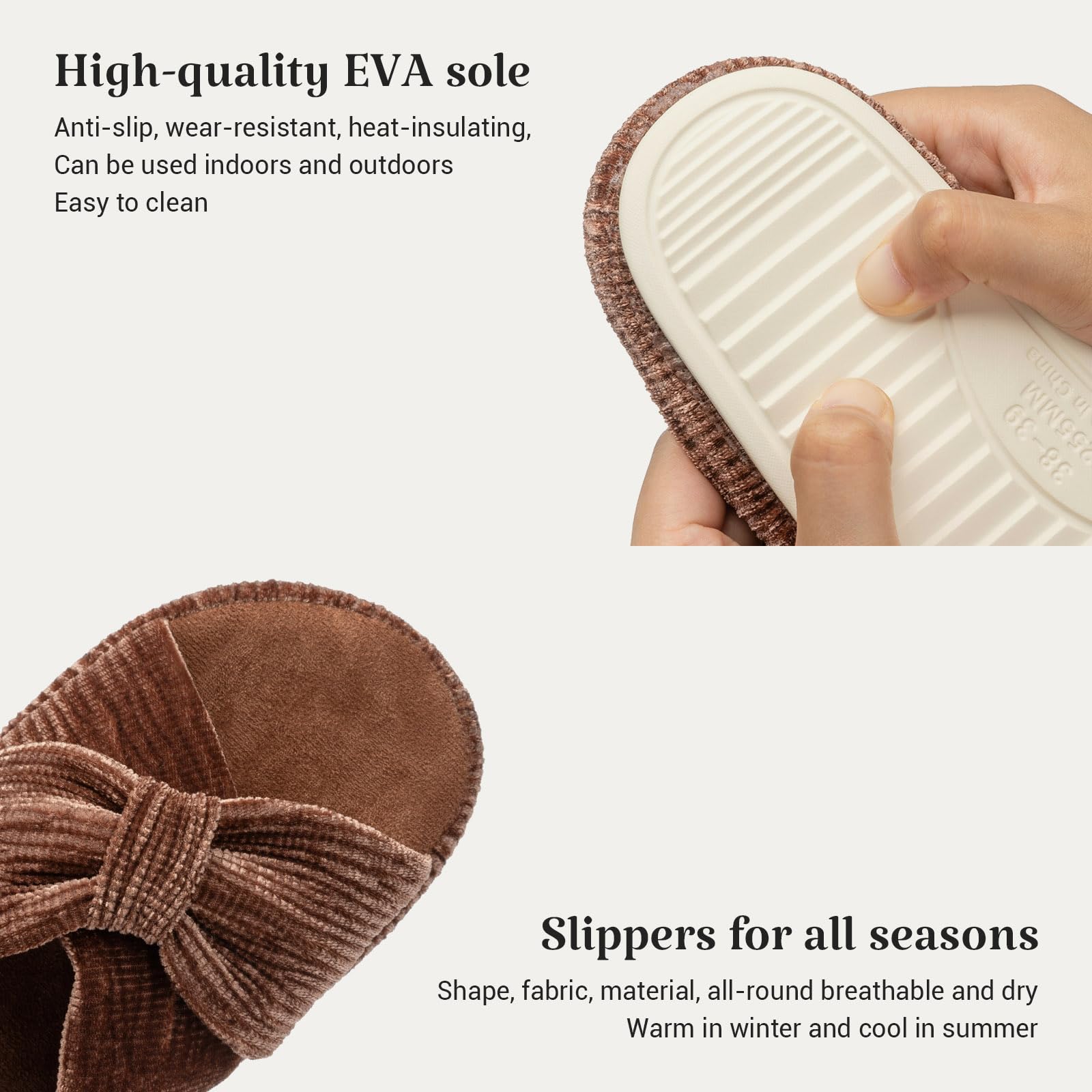 Slippers for Women Memory Foam House Bedroom Bow Crossbands Pearlescent Slipper Shoes Comfy Trendy Gift Slippers Brown Size 7 8 6.5