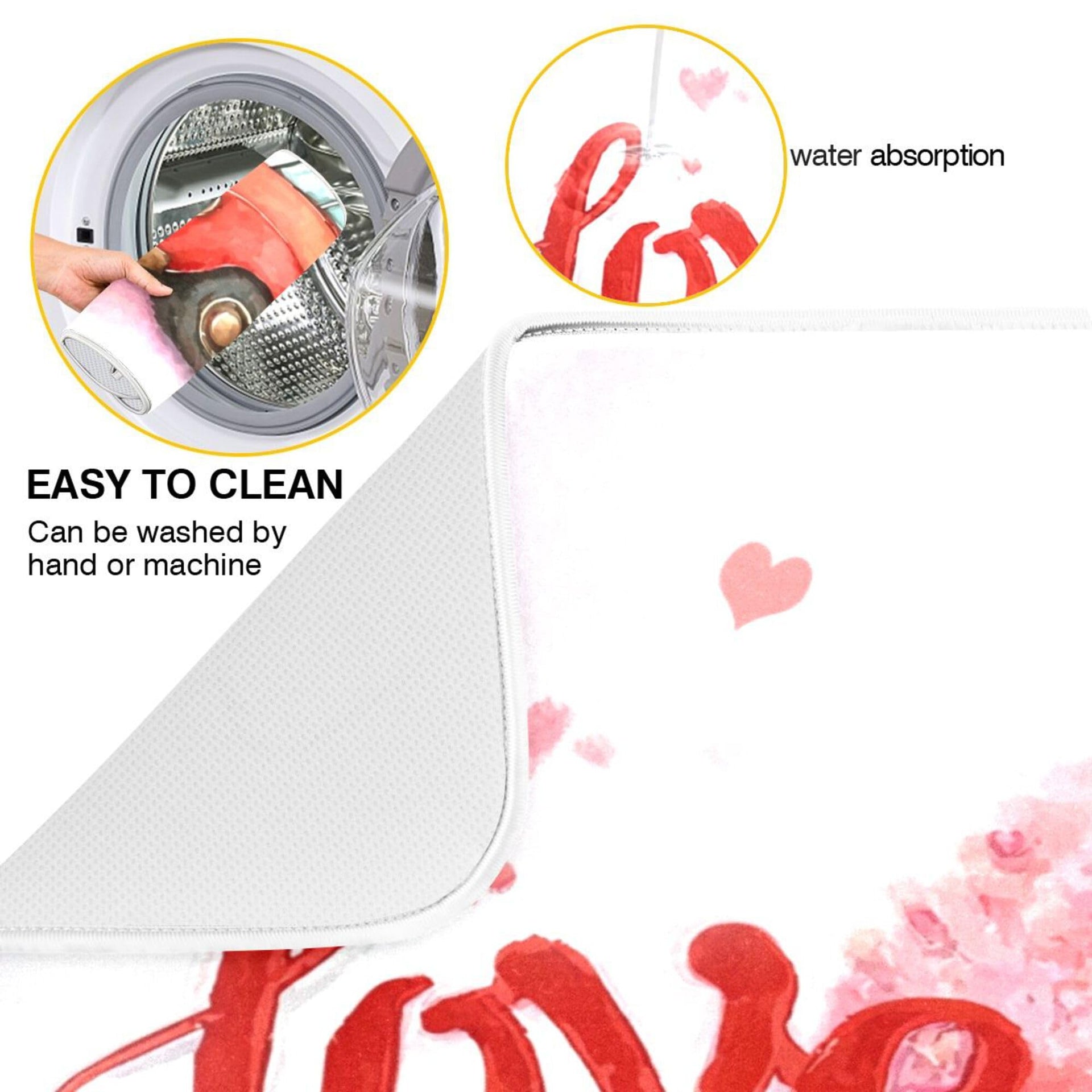 Valentine’s Day Love Tree Dish Drying Mat for Kitchen Countertop 16x18 Happy Valentines Day Gnomes White Small Drying Mat Reusable Quick Dry Dish Sink Mats Easy Clean Decorative Essentials