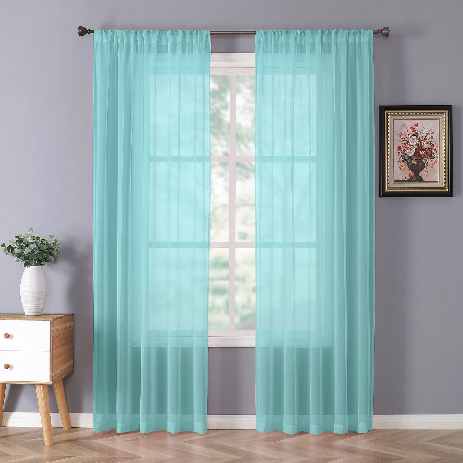 Sheer Curtain Linen Textured Bedroom Curtains Sheer Light Filtering Rod Pocket Voile Curtain for Living Room (2 Count)