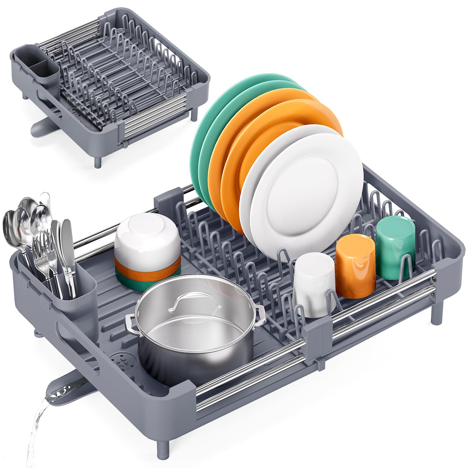 Expandable Dish Drying Rack with Cutlery Holder