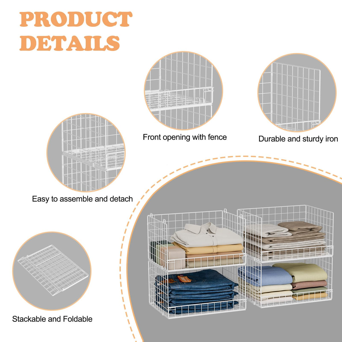4 Tier Stackable Closet Organizers and Storage Basket