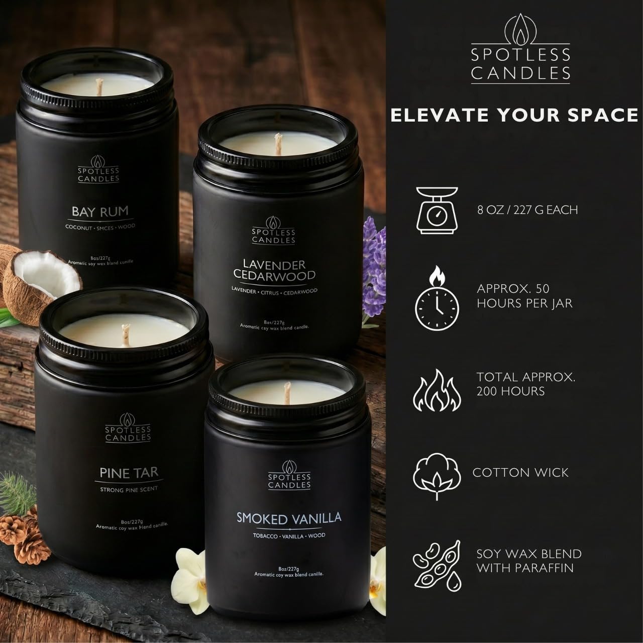 Men's Candle Gift Set; 4 x 8oz Scented Candles; Bay Rum (4 Count)