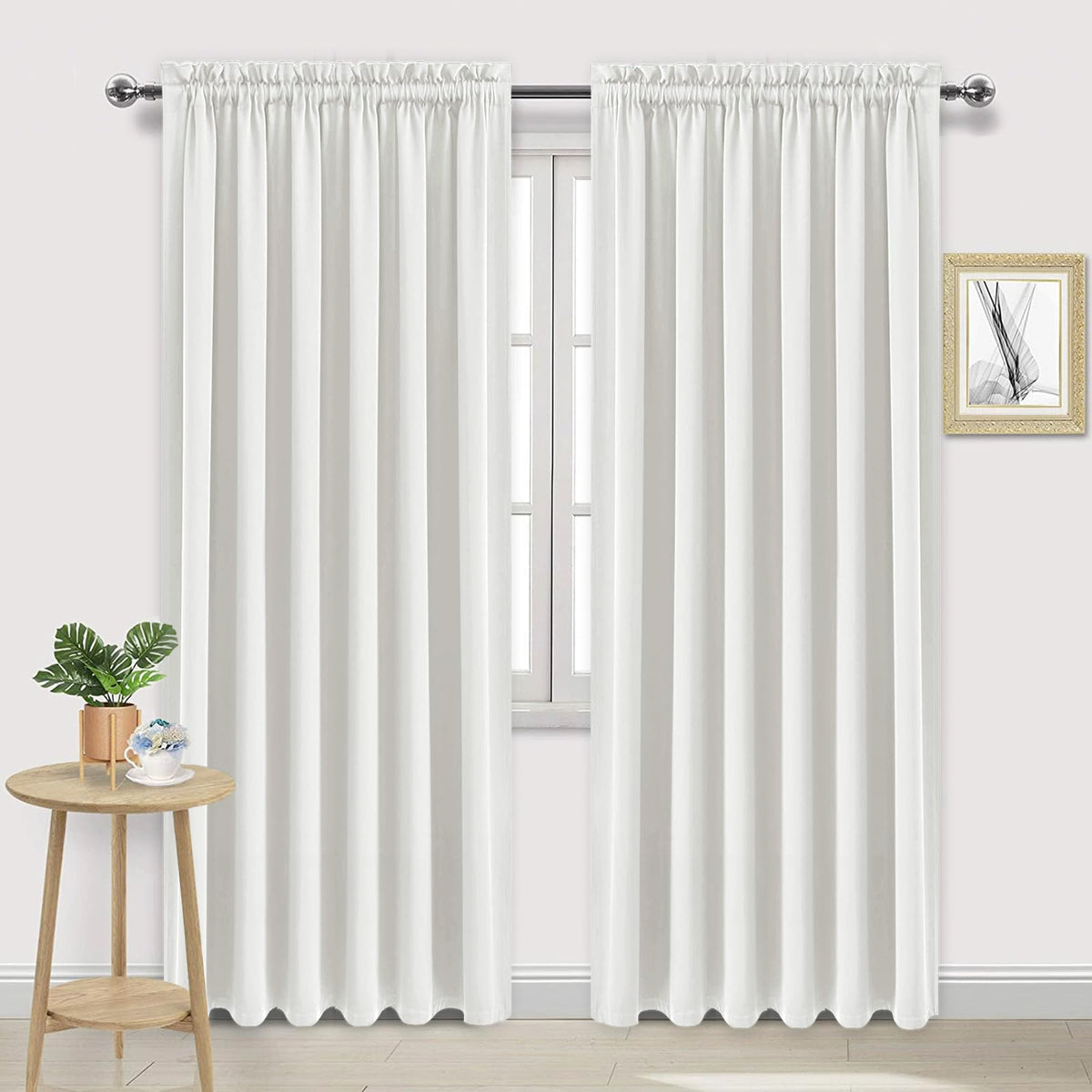 Wide Blackout Curtains for Bedroom Living Room 70 x 84 Inch Long Ivory (2 Count)