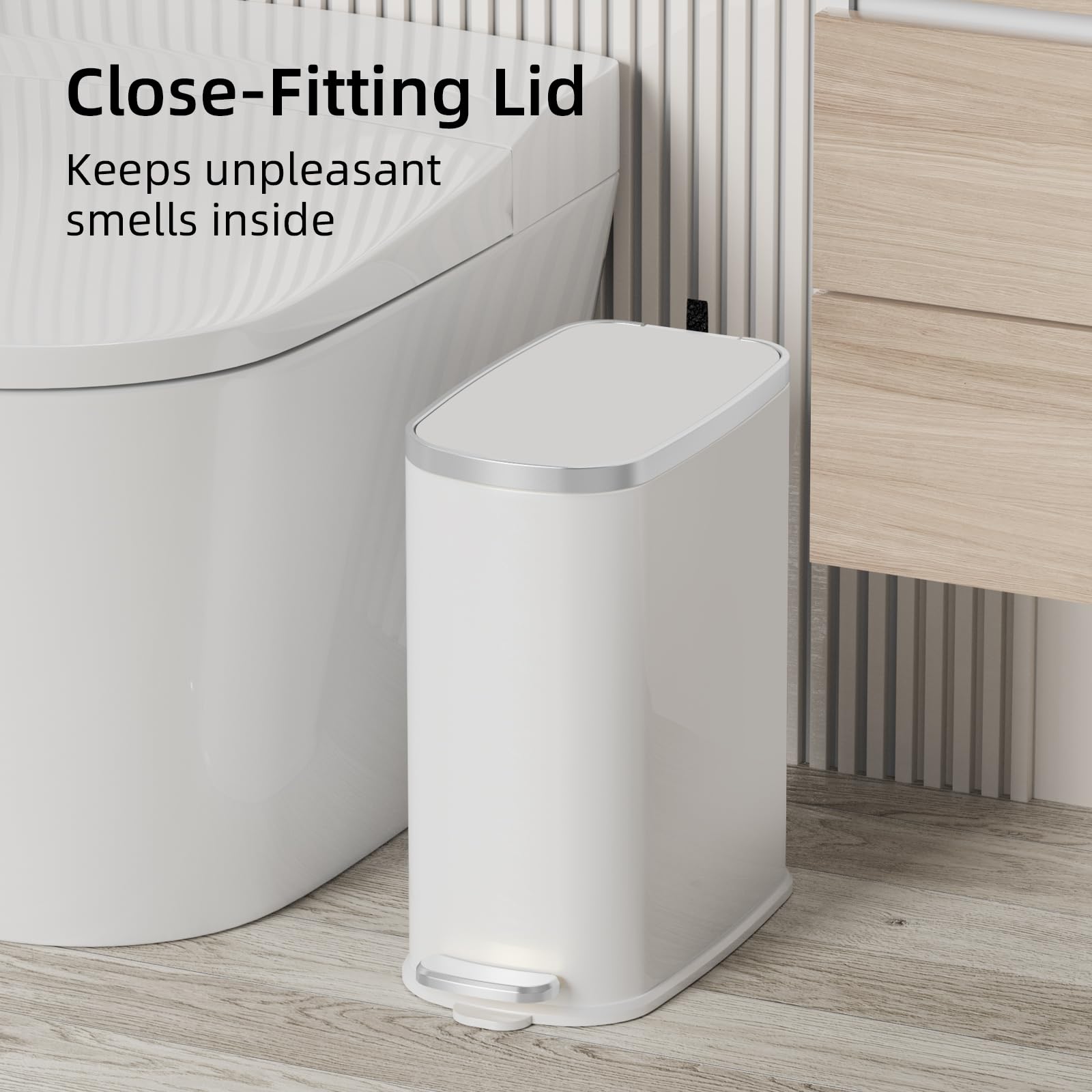Slim Bathroom Trash Can with Lid Soft Close