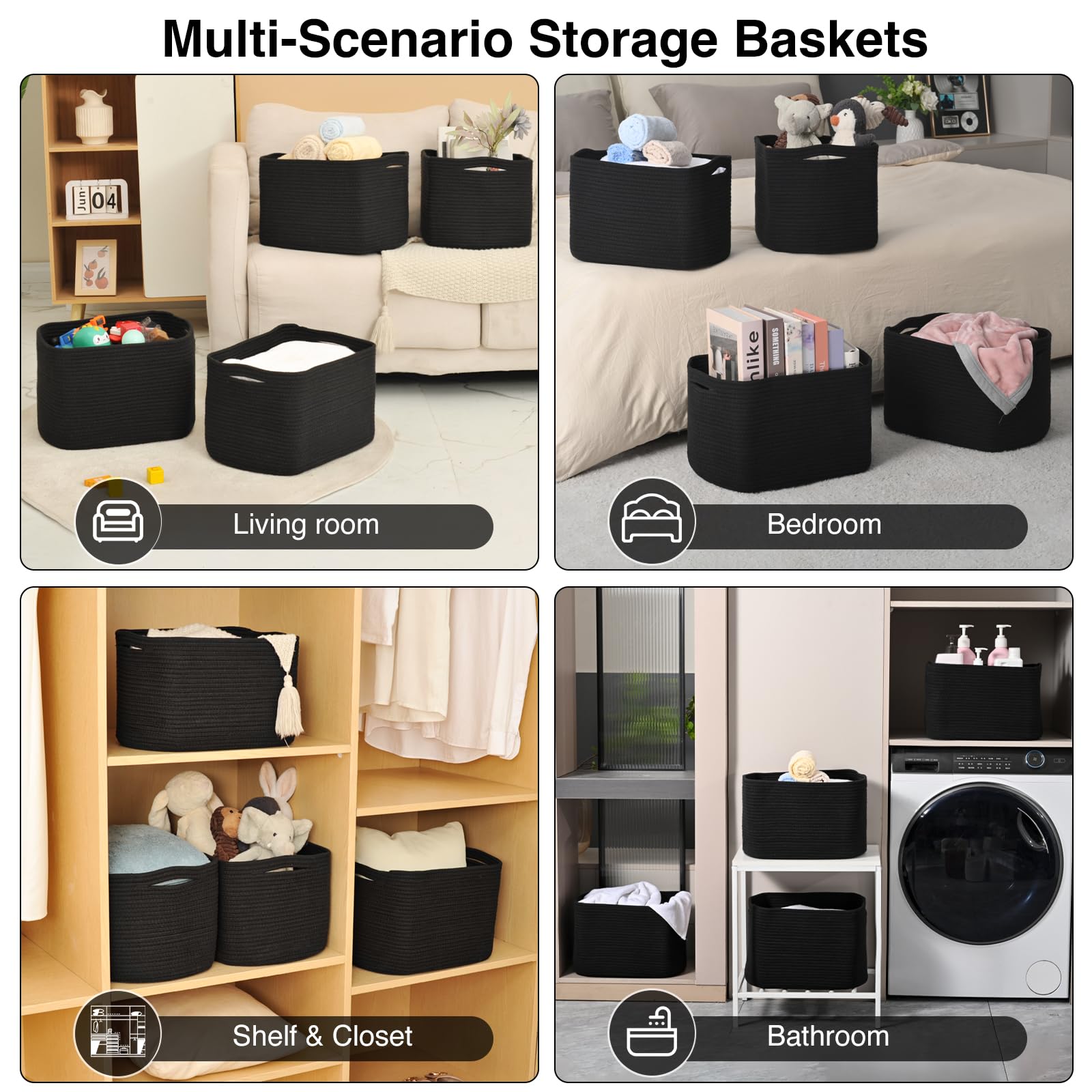 Storage Baskets for Organizing & Shelves (4 Count)