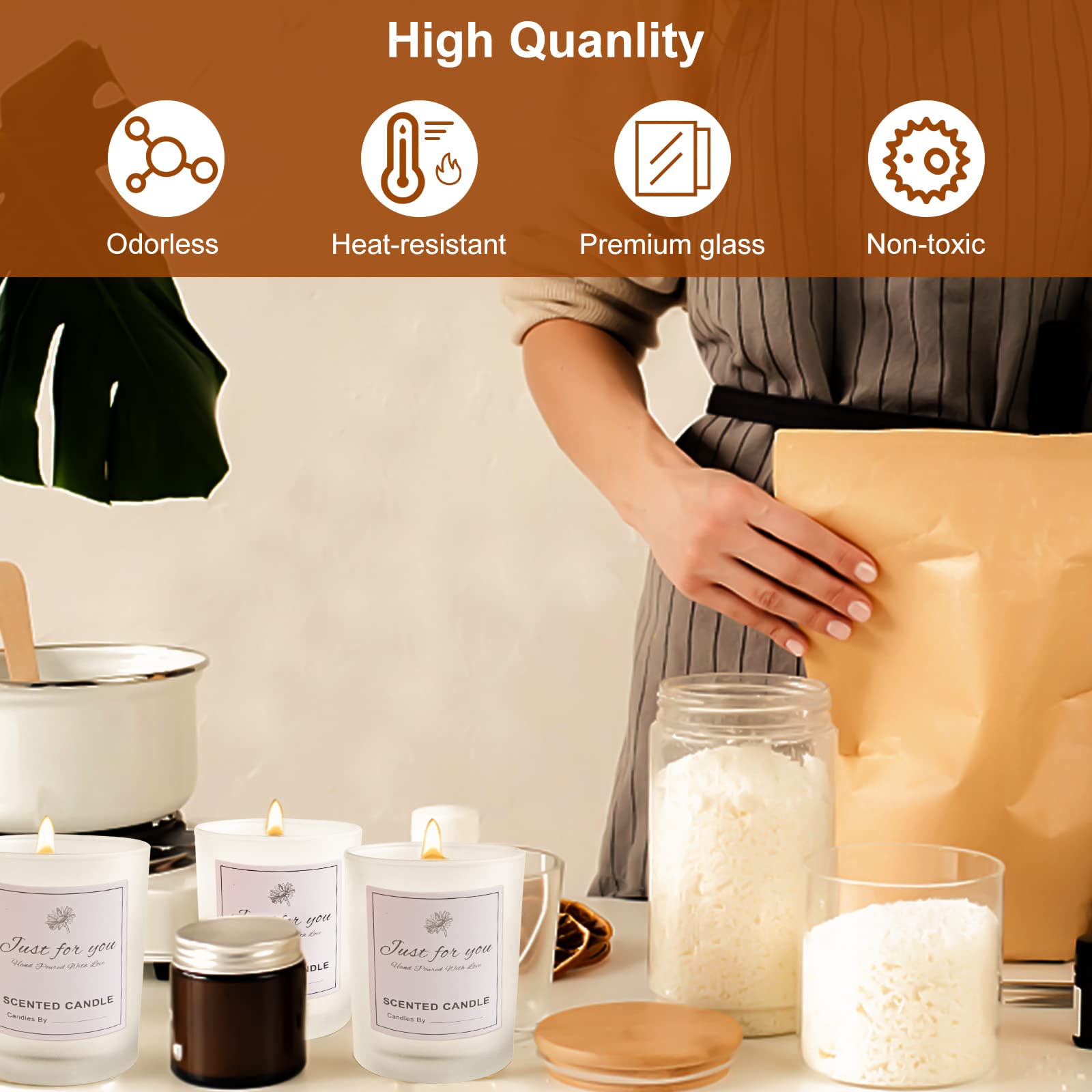 15 Pack 7 OZ Frosted Empty Candle Jars with Bamboo Lids (15 Count)