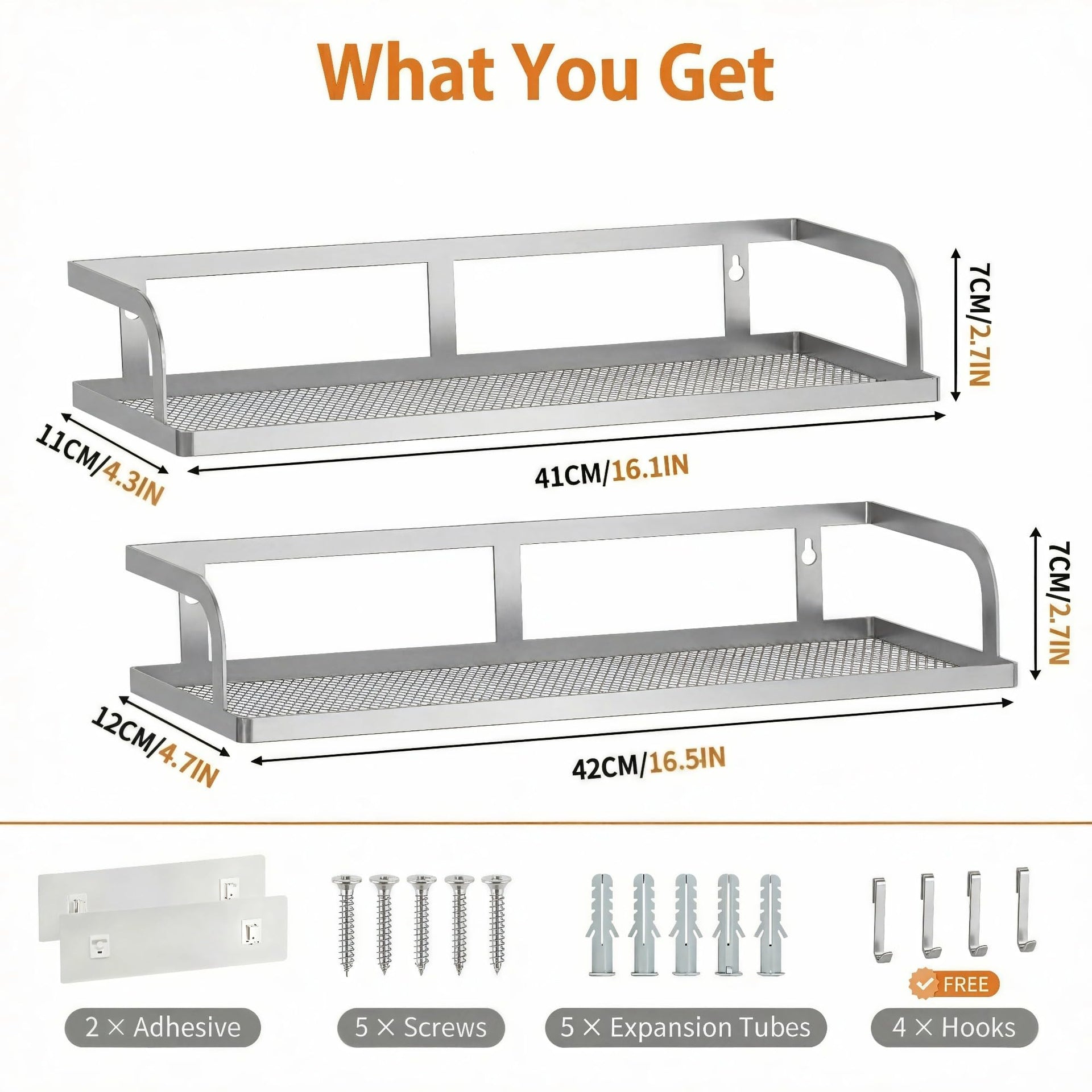 2 Pack 16.5" Extra Long Slim Hollowout Shower Caddy (2 Count)