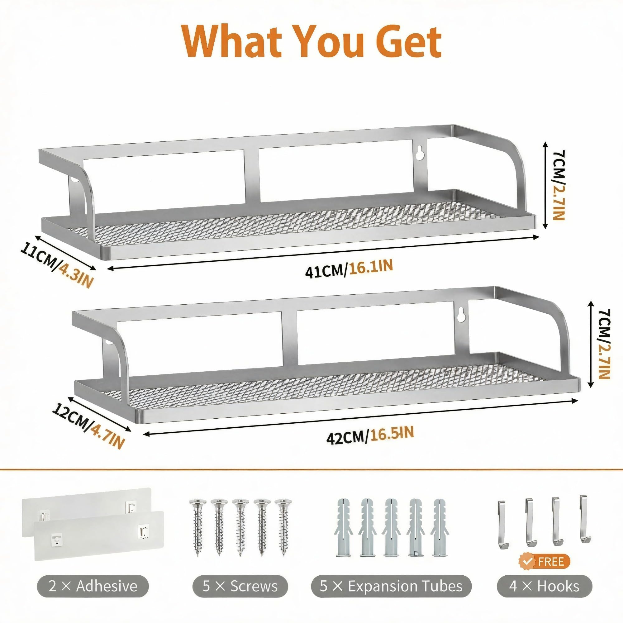 2 Pack 16.5" Extra Long Slim Hollowout Shower Caddy (2 Count)