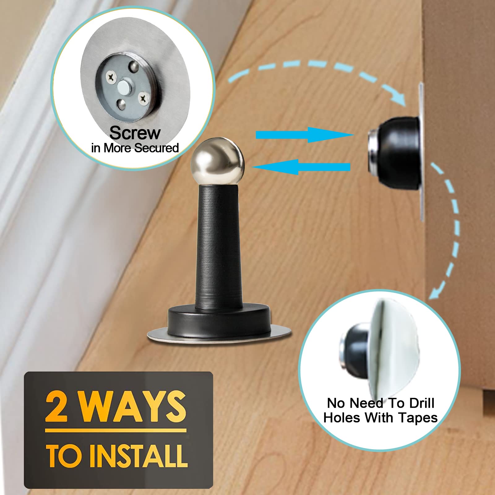 Magnetic Door Stop 12 Pack Stainless Steel Door Holders to Keep Door Open Self (12 Count)