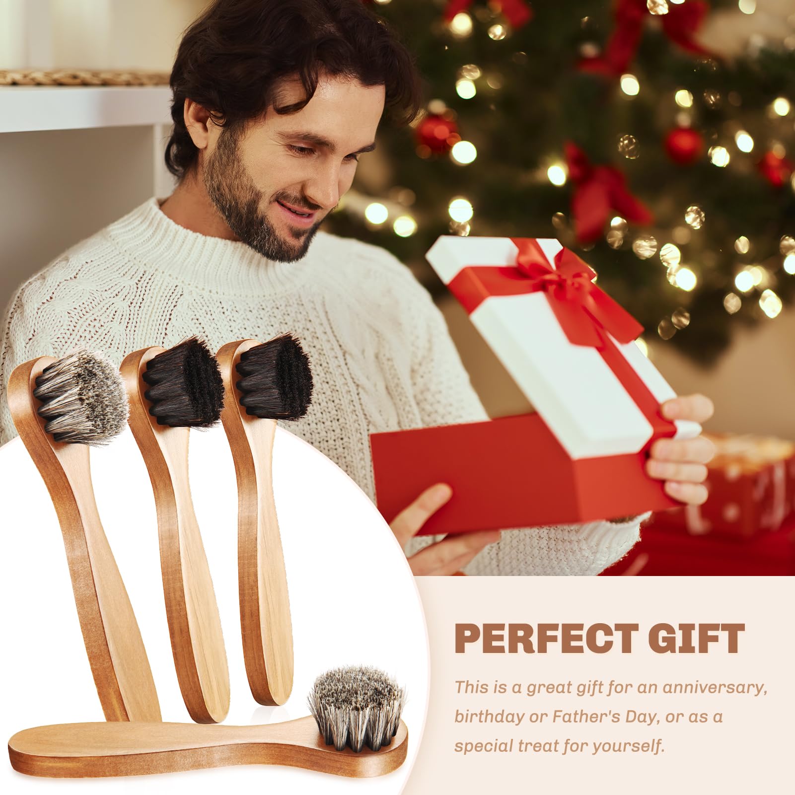 4 Pcs Horsehair Shine Shoes Brush Kit Polish Dauber Applicators Cleaning Leather Shoes Boots Care Brushes Suede Cleaner Brush with Microfiber Shoe Cloth