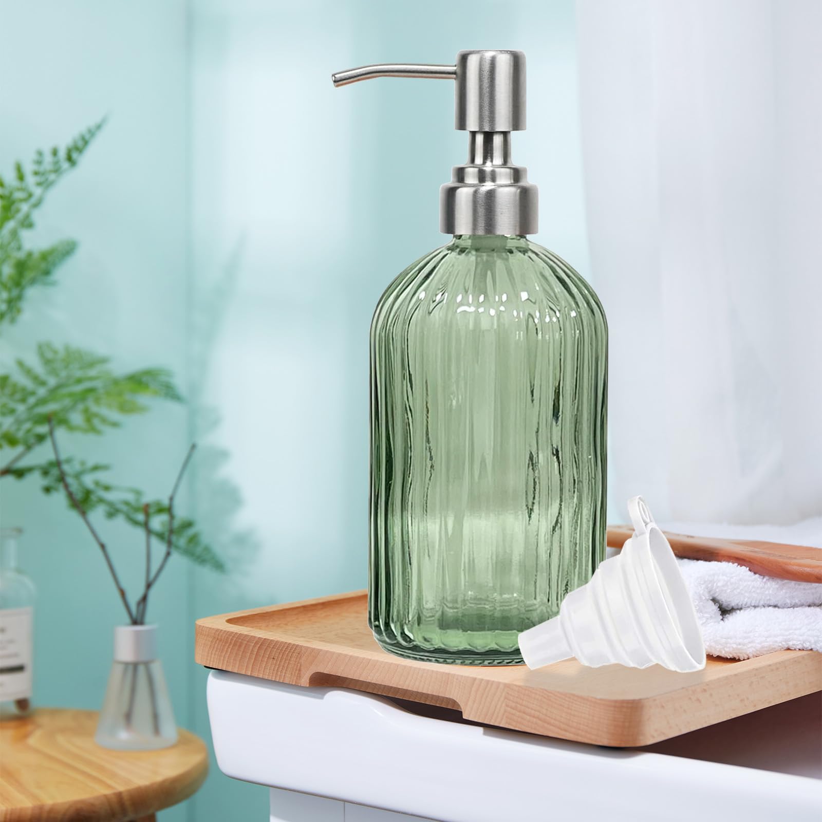14Oz Green Glass Soap Dispenser Bathroom
