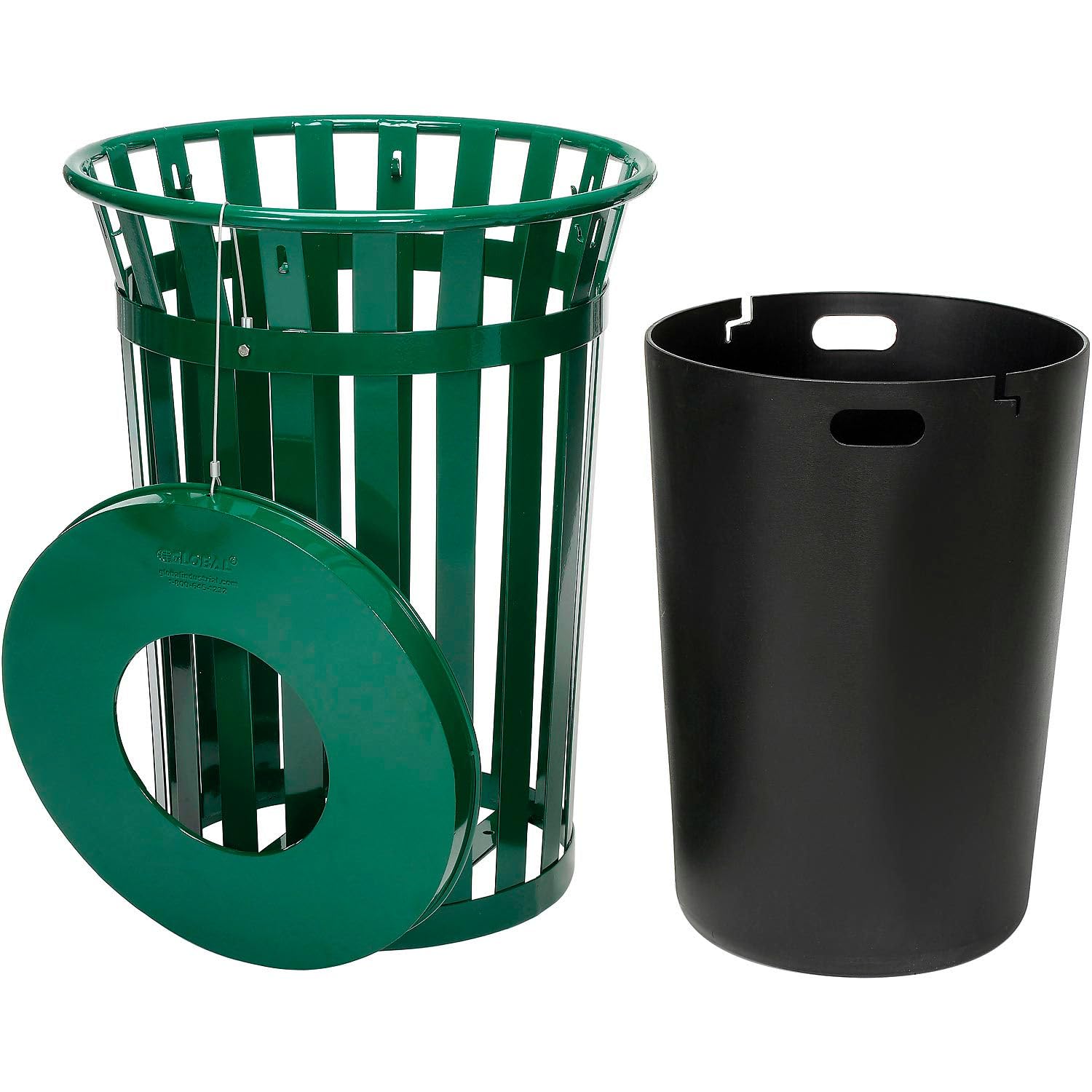 36 Gallon Outdoor Slatted Steel Round Trash Can