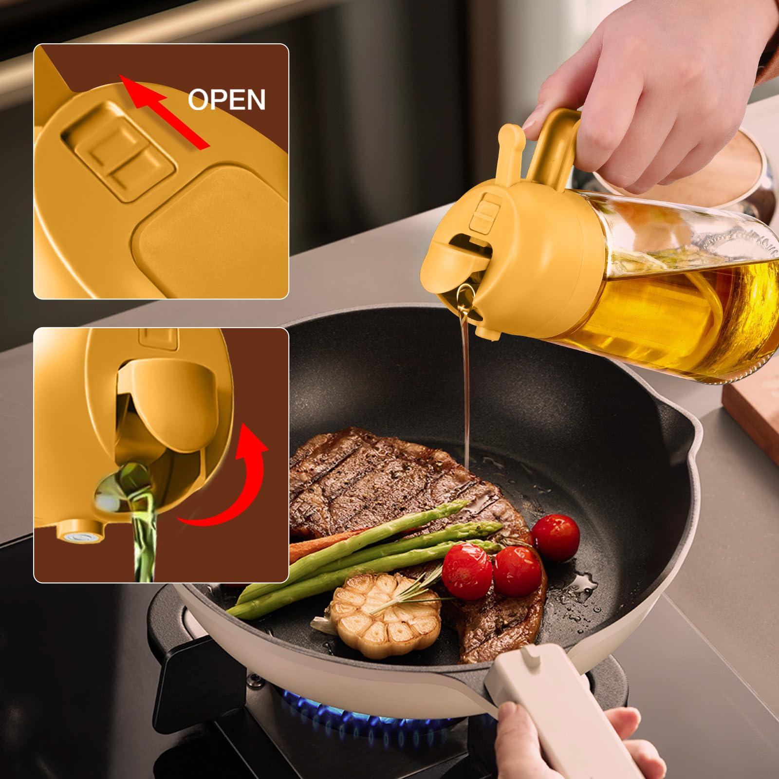 16 oz 2-in-1 Glass Olive Oil Sprayer for Cooking, Orange