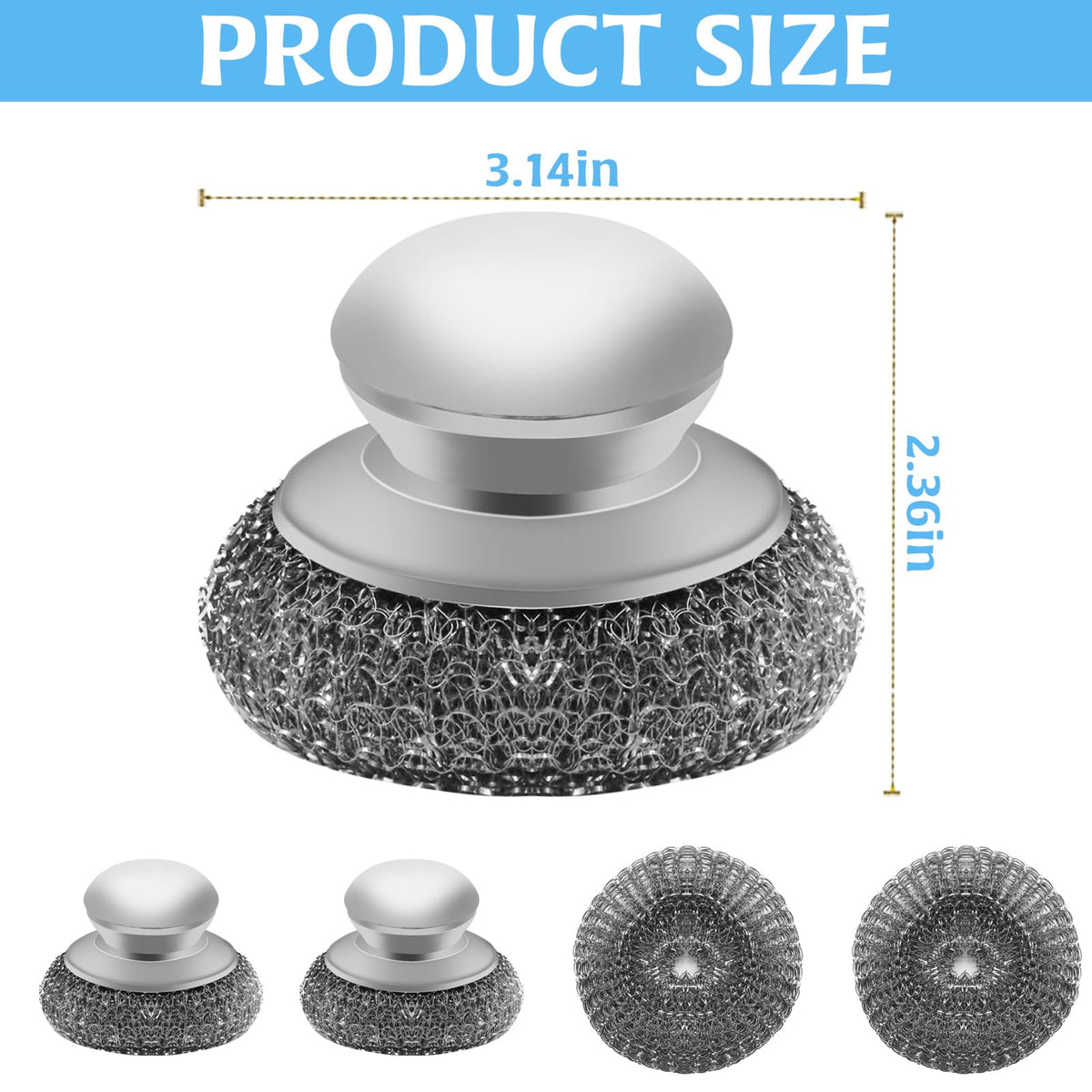 Stainless Steel Wool Scrubber with 2 Replacement Pads (2 Count)