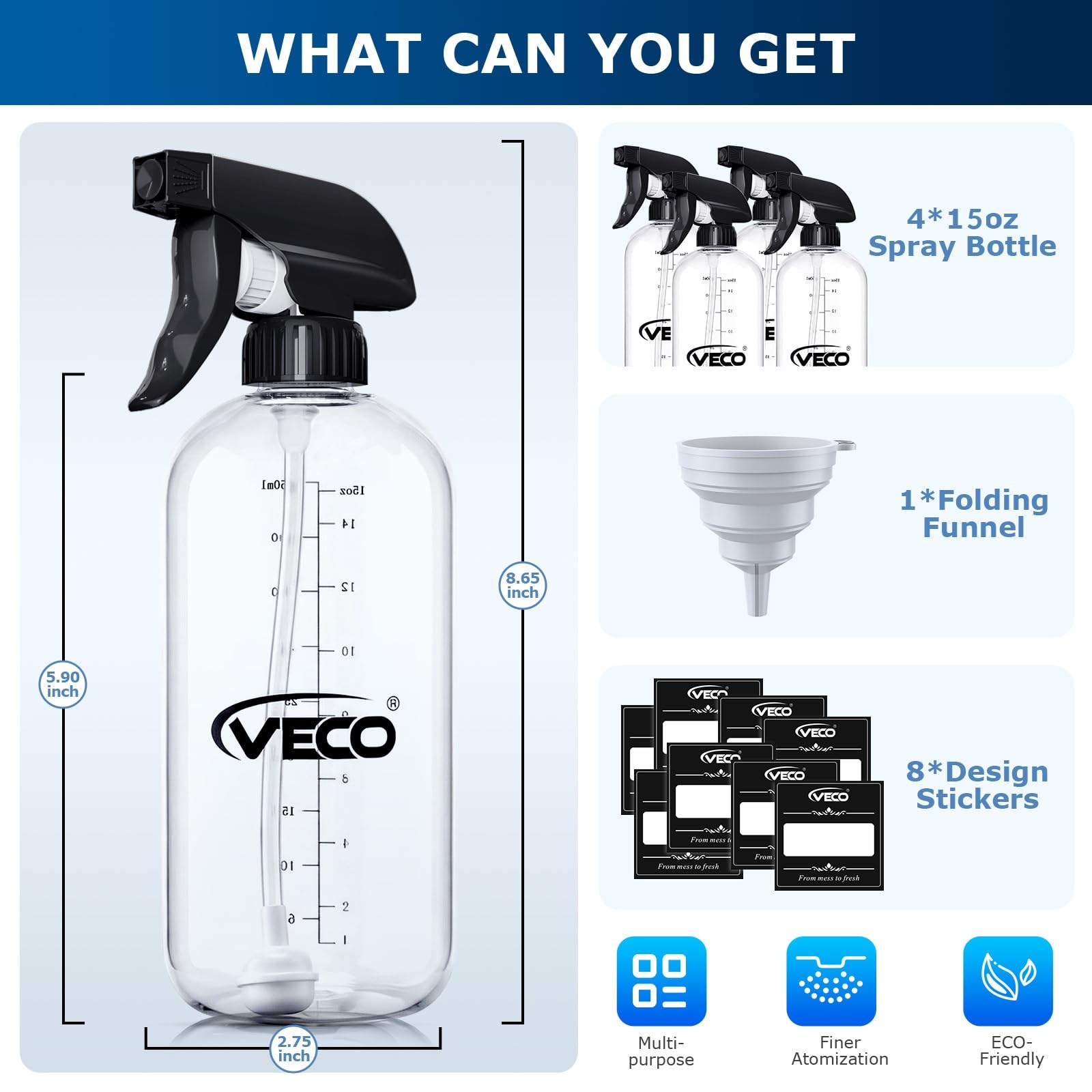 15oz Graduated Spray Bottles (4 Count)
