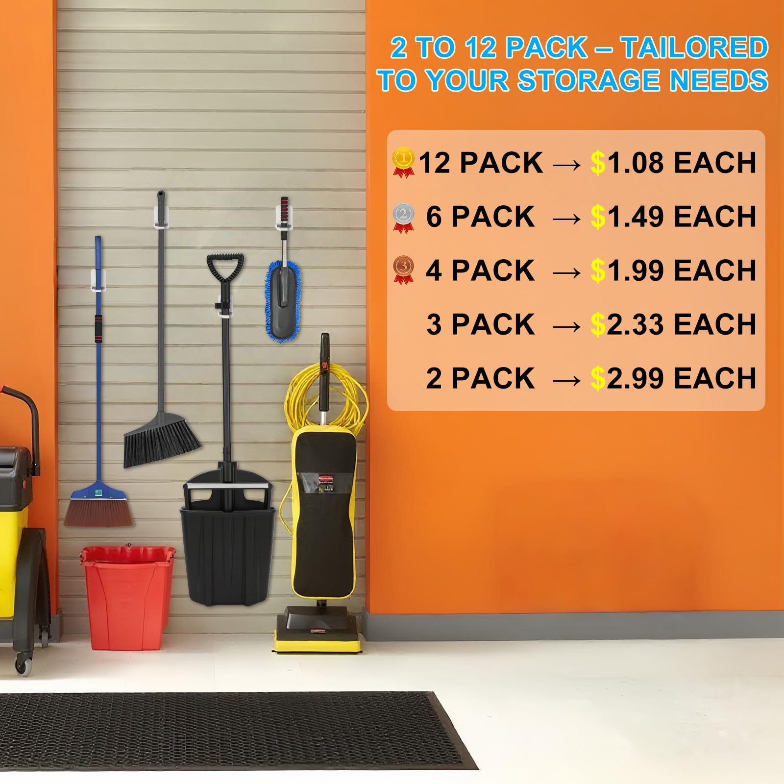 6Pack Broom Holder Wall Mount (6 Count)