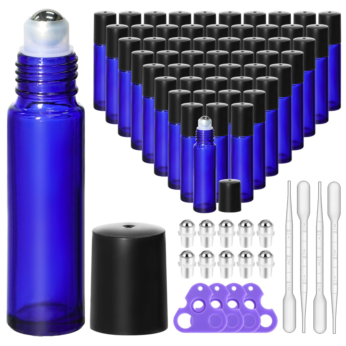10ml Blue Glass Roller Rottles for Essential Oils (54 Count)