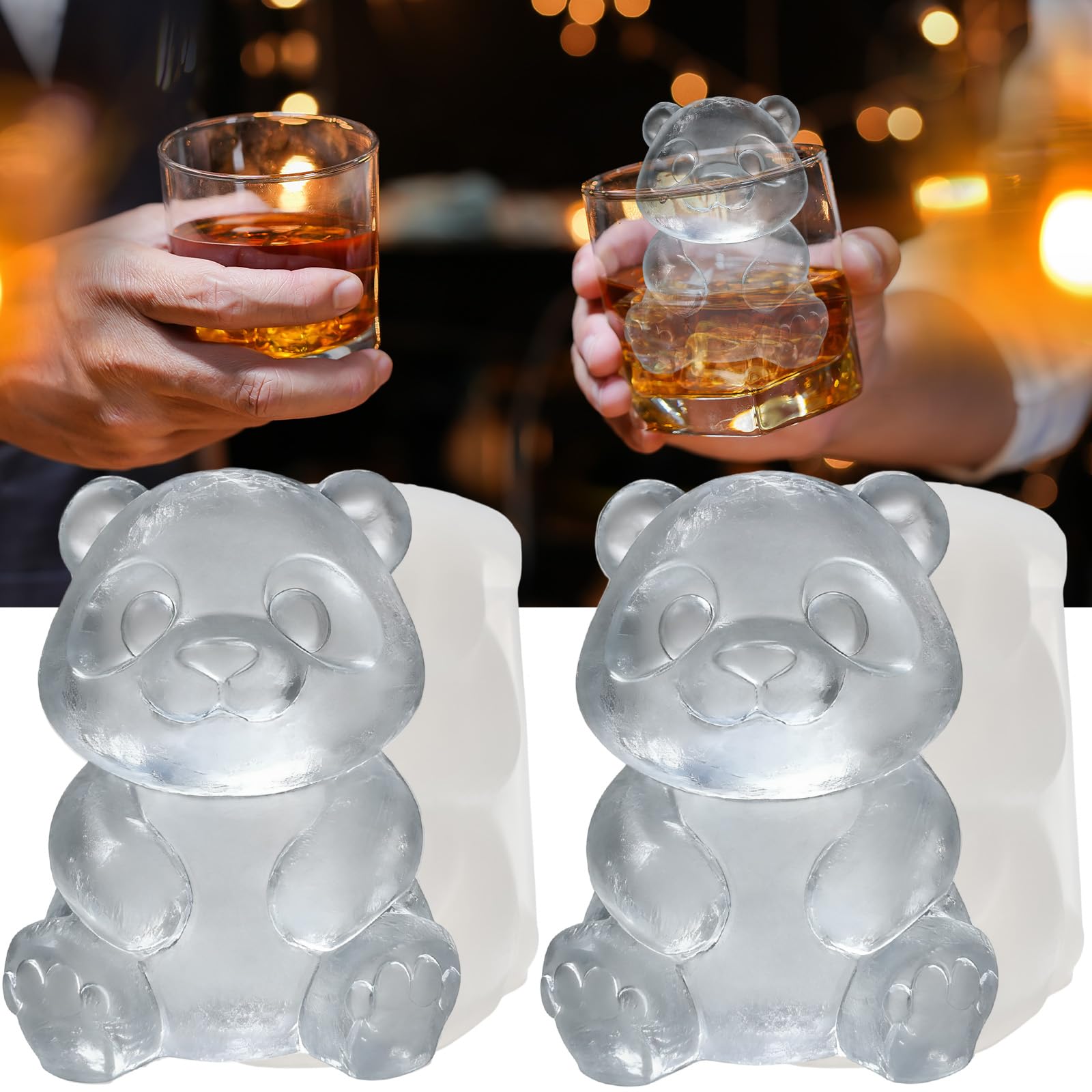 3D Panda Ice Cube Silicone Molds Tray for Whiskey (2 Count)