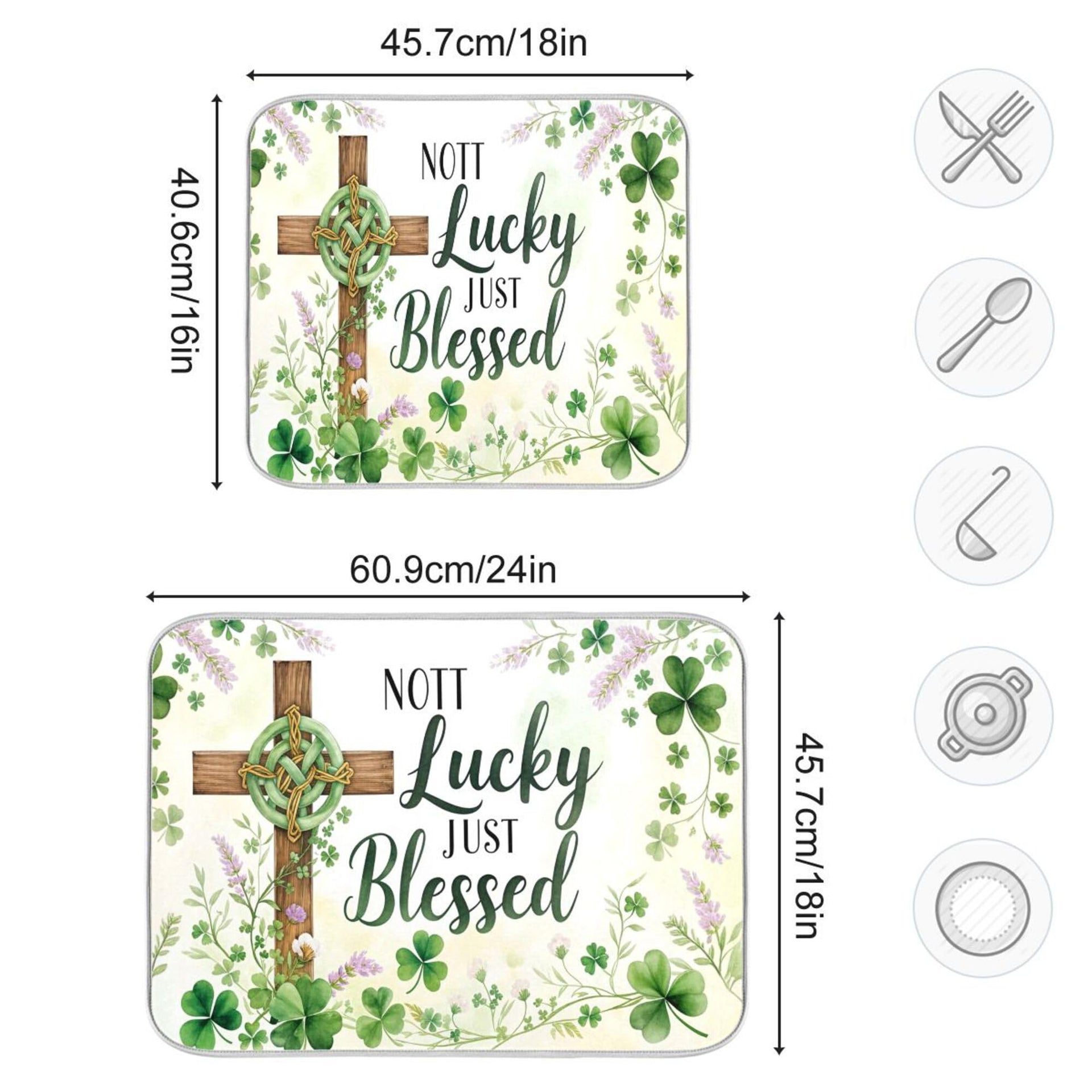 St.Patrick Days Dish Drying Mat for Kitchen Countertop 16x18 Green Shamrock Blessed Cross Small Drying Mat Reusable Quick Dry Dish Sink Mats Easy Clean Decorative Essentials