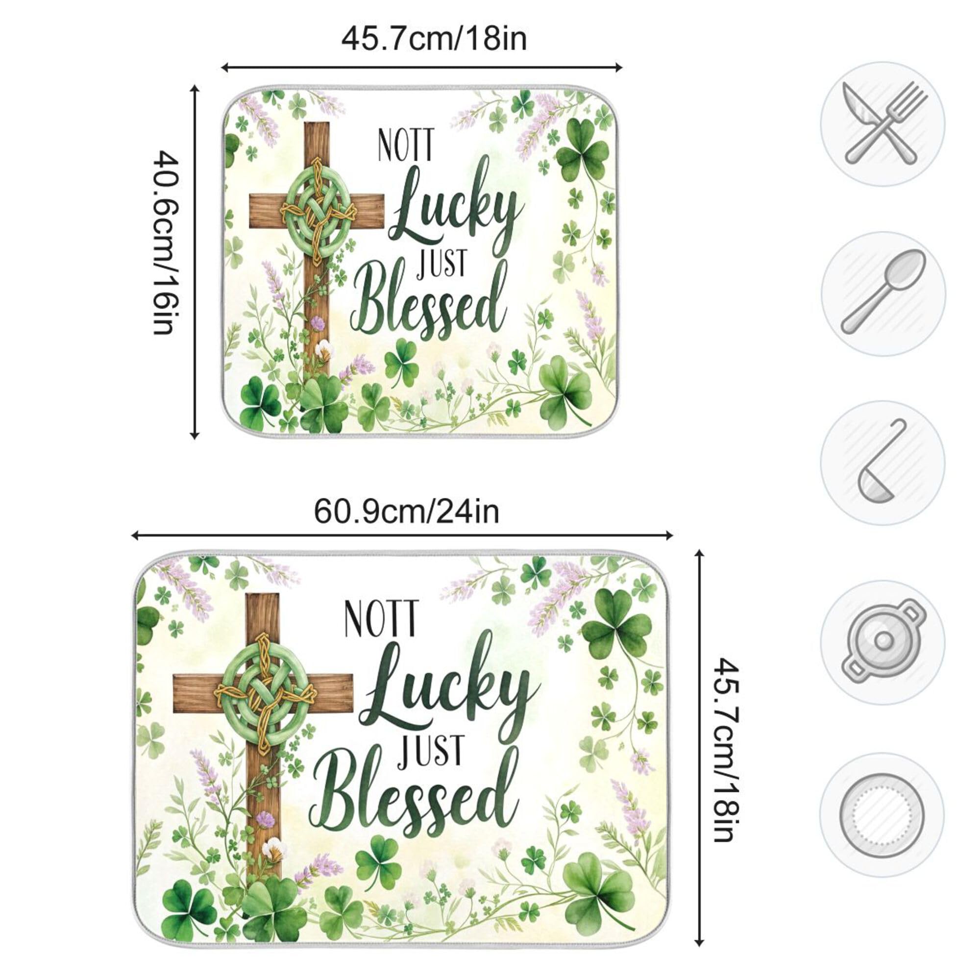 St.Patrick Days Dish Drying Mat for Kitchen Countertop 16x18 Green Shamrock Blessed Cross Small Drying Mat Reusable Quick Dry Dish Sink Mats Easy Clean Decorative Essentials