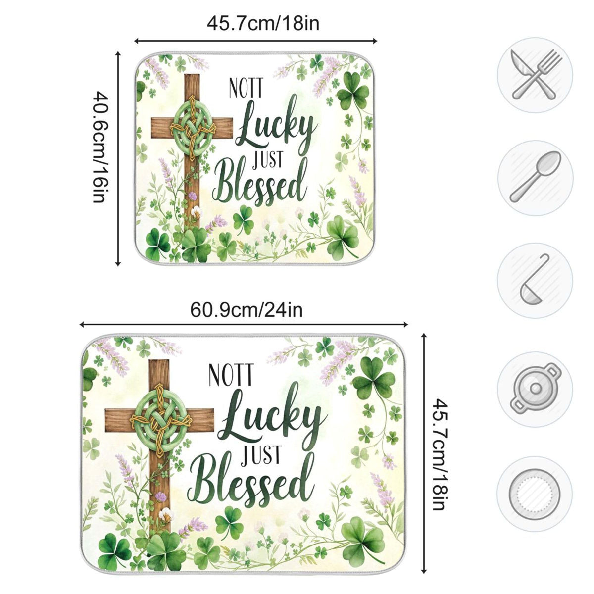 St.Patrick Days Dish Drying Mat for Kitchen Countertop 18x24 Green Shamrock Blessed Cross Large Drying Mat Reusable Quick Dry Dish Sink Mats Easy Clean Decorative Essentials