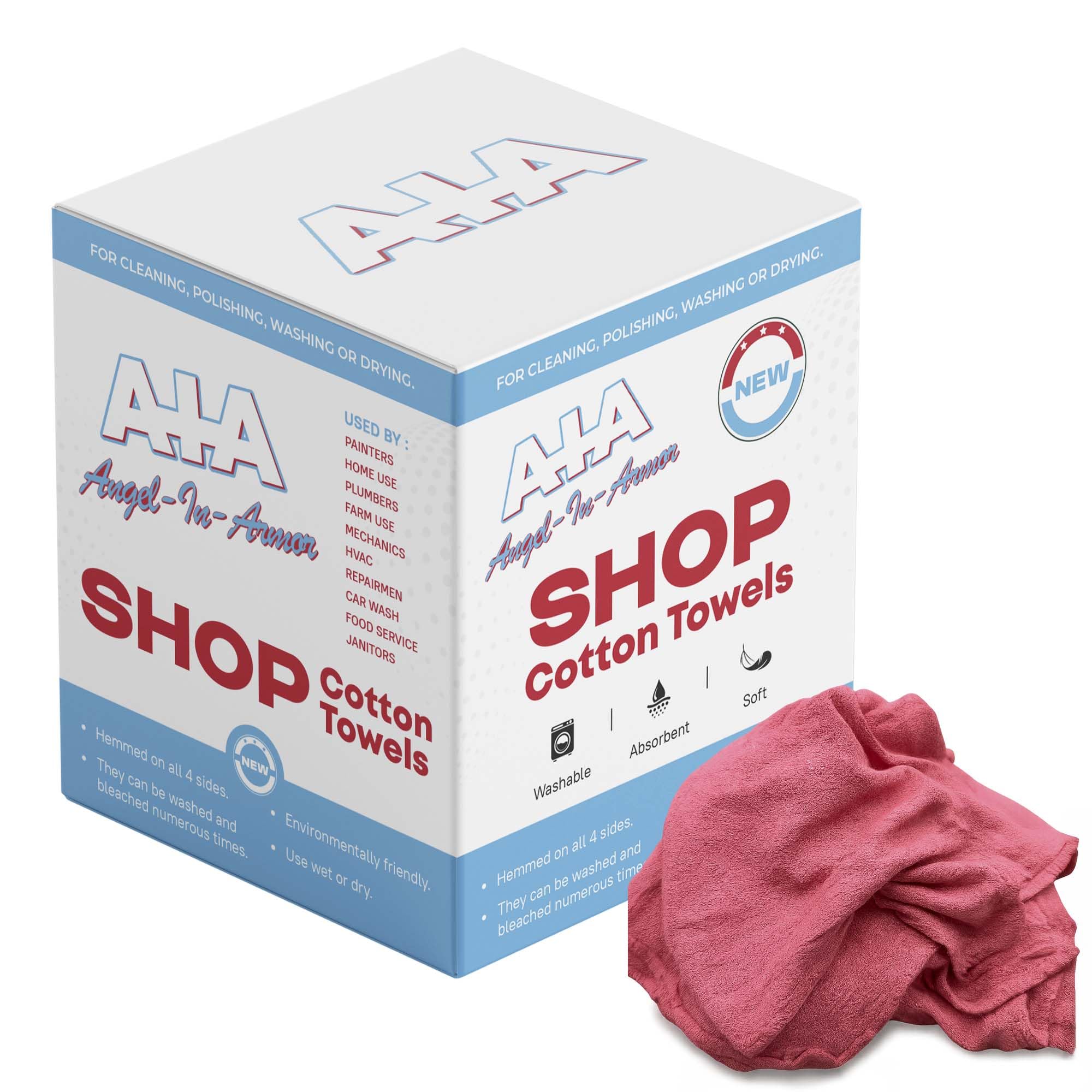 Angel-in-Armor Shop Towels (14”x14”) – 250 Unit Box of Lint-Free Cotton Shop Towel Cleaning Rags – Durable Shop Rags for Auto, Garage, Industrial, and Commercial Use (250 Count)