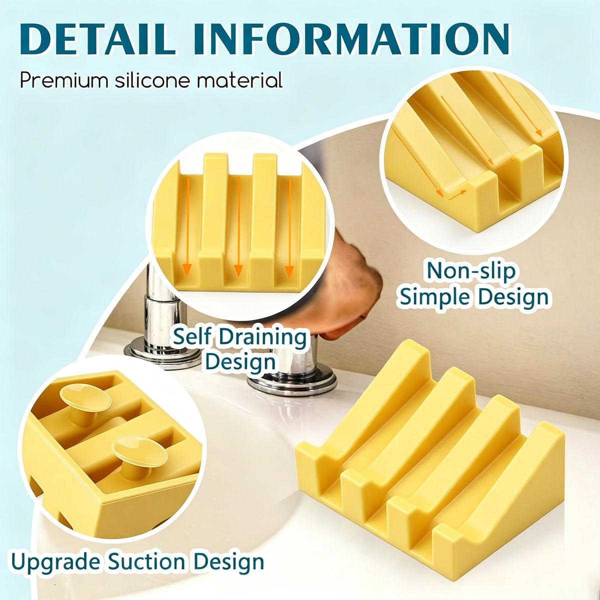 Silicone Soap Dish Self Draining with Suction Cups