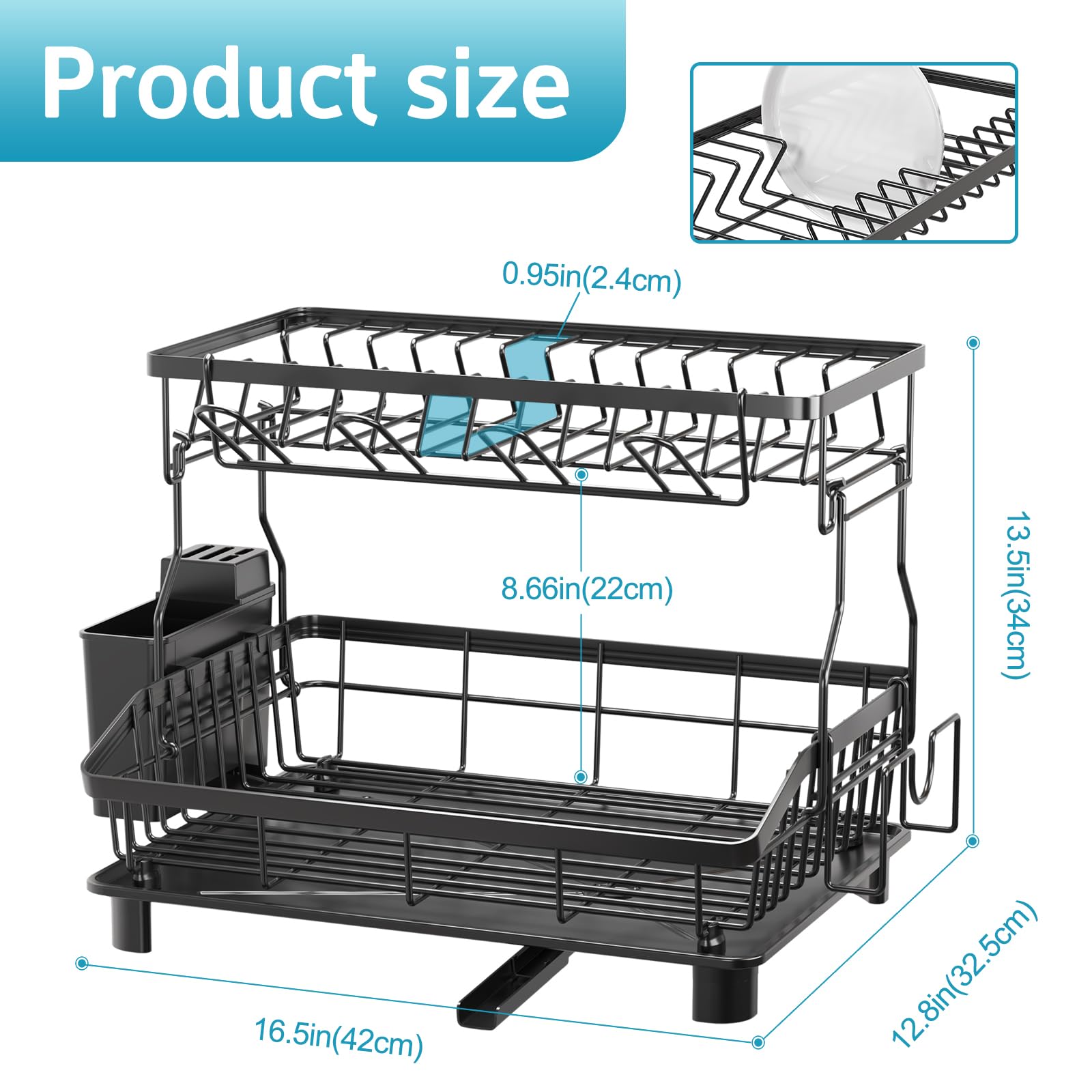 2 Tier Dish Drying Rack for Kitchen Counter