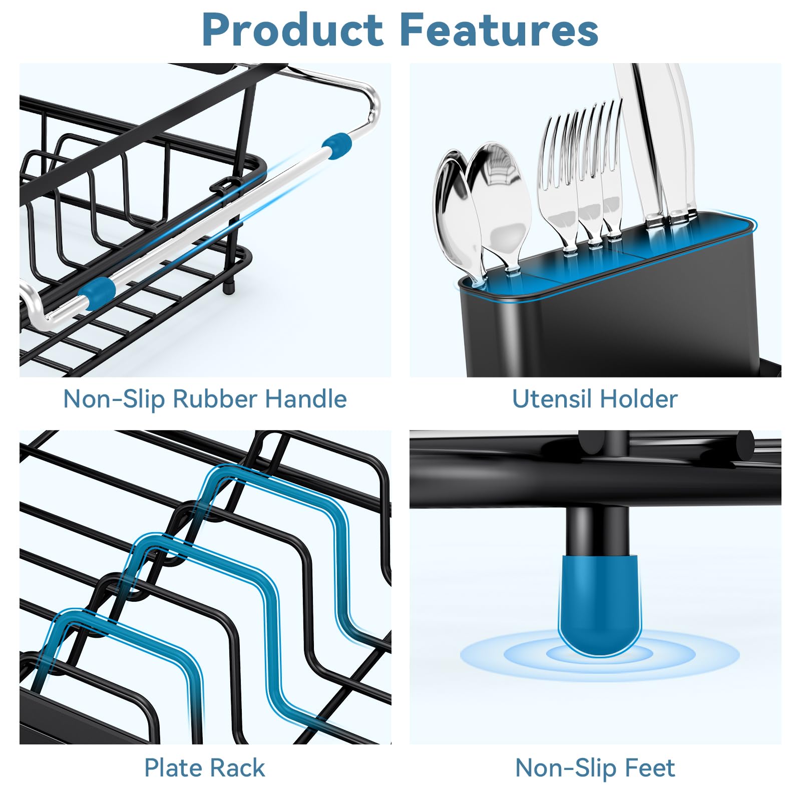 Dish Drying Rack in Sink with Utensil Holder