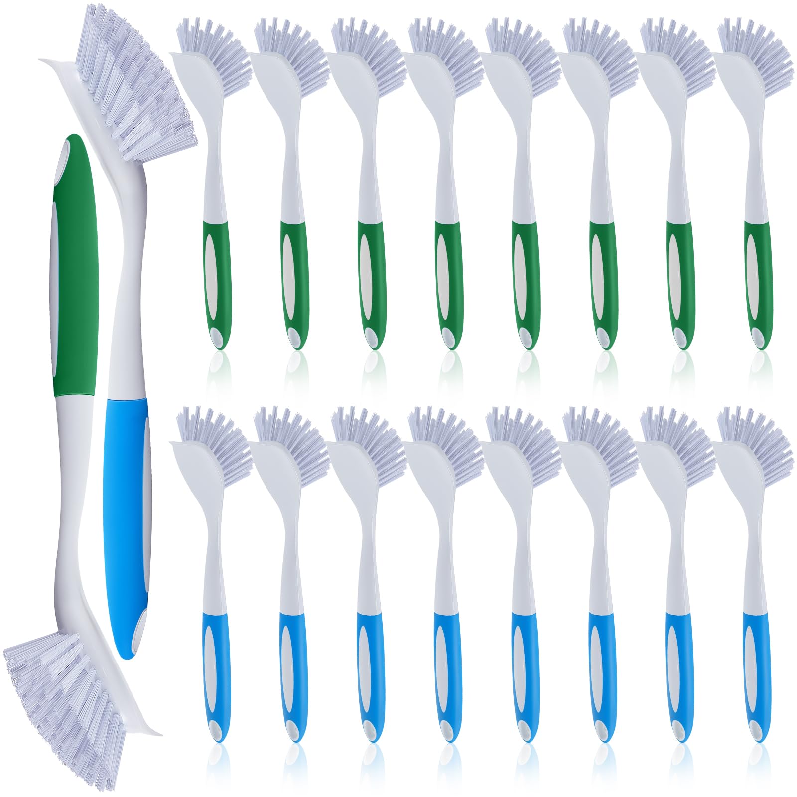 20 Pcs Blue and Green Kitchen Scrub Dish Brush Bulk with 11 Inch Anti Slip Handle Cleaning Dish Scrubber with Stiff Bristles Washing Scrub Brushes for Housekeeping for Pots and Pans (20 Count)