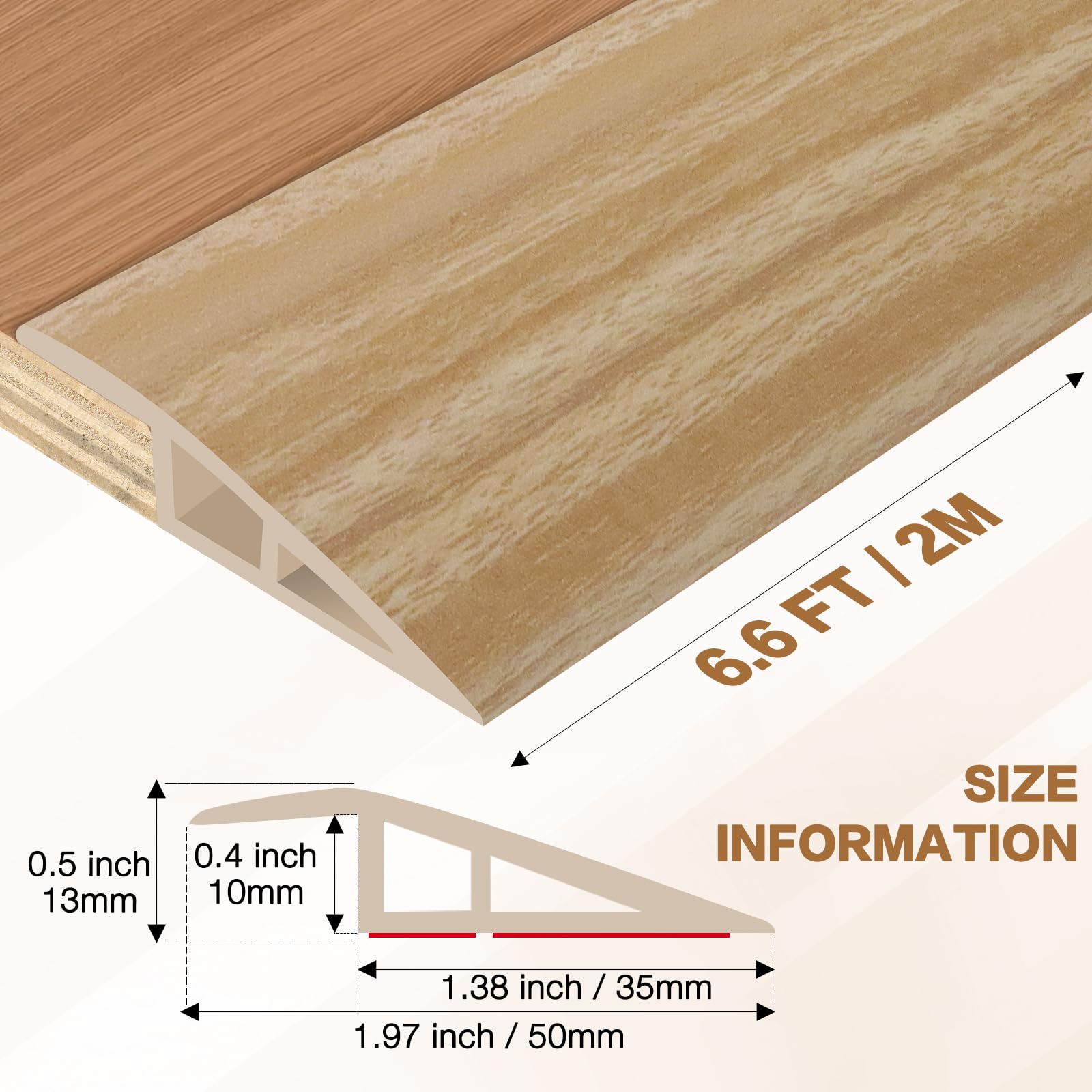 Floor Transition Strip Vinyl Door Threshold Ramp Self Adhesive Carpet Edging Strip Doorway Edge Trim (6.6 Foot)