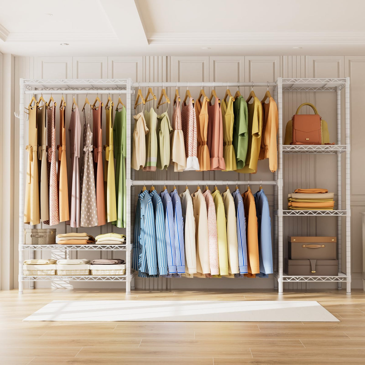 Heavy Duty Clothes Rack Metal Wardrobe with Adjustable Wire Shelves