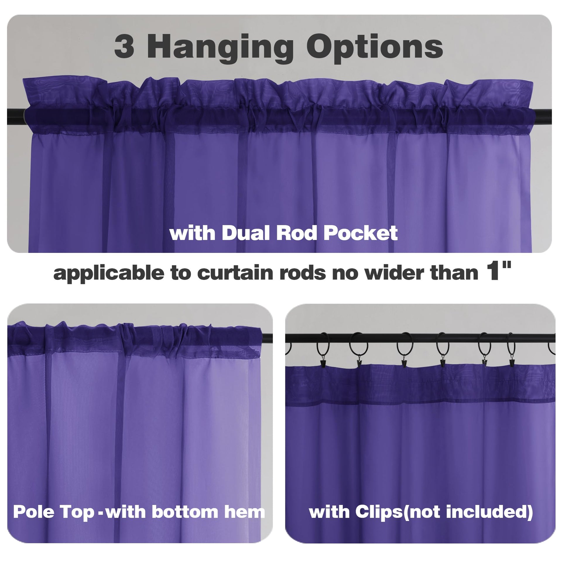 Sheer Curtains 63 Inch Length 2 Panels (2 Count)
