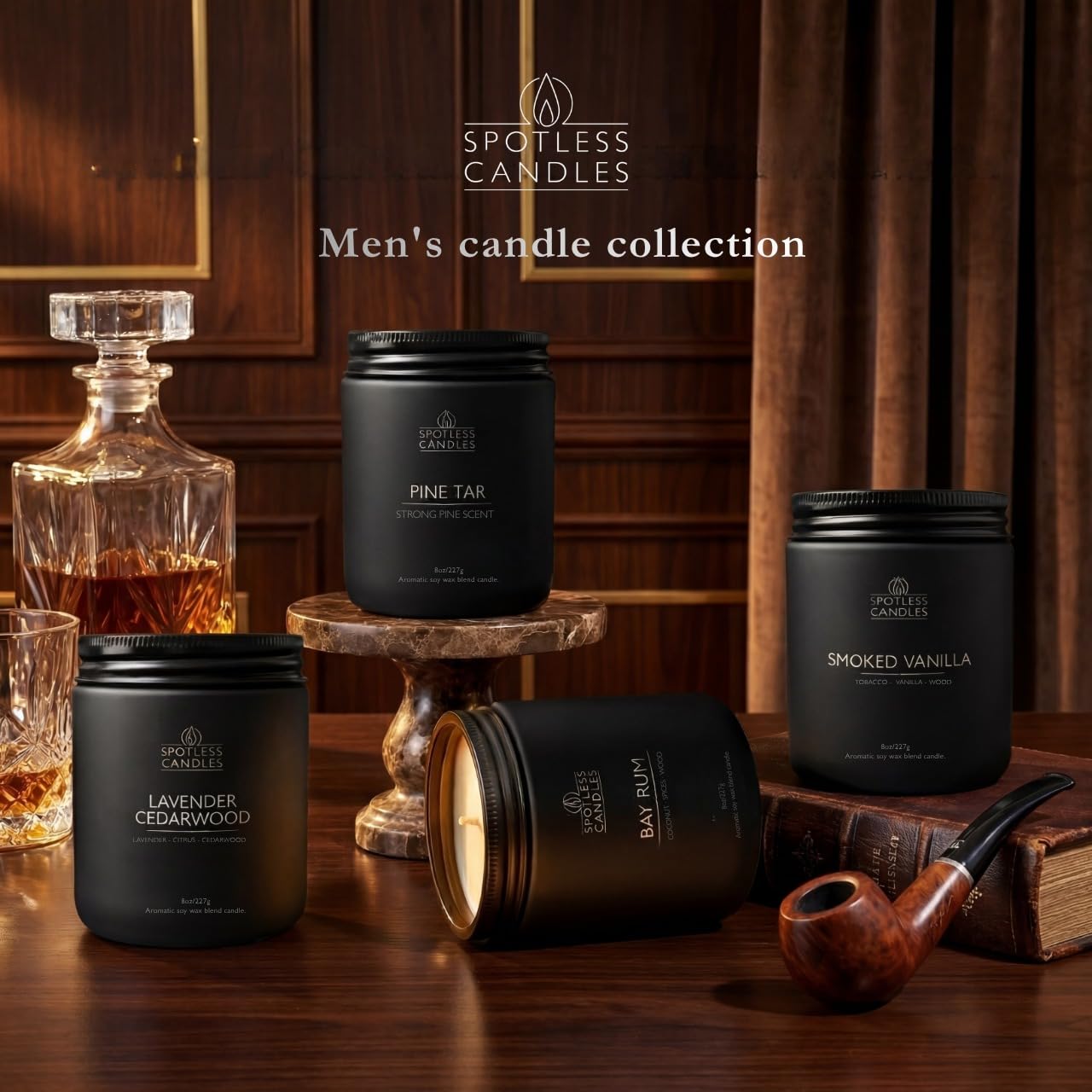 Men's Candle Gift Set; 4 x 8oz Scented Candles; Bay Rum (4 Count)