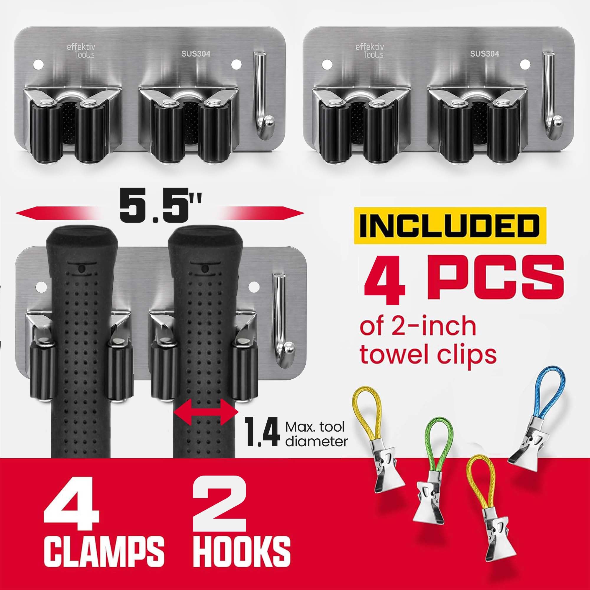 2 Pack Wall Mount Hanger for Brooms & Mops (2 Count)