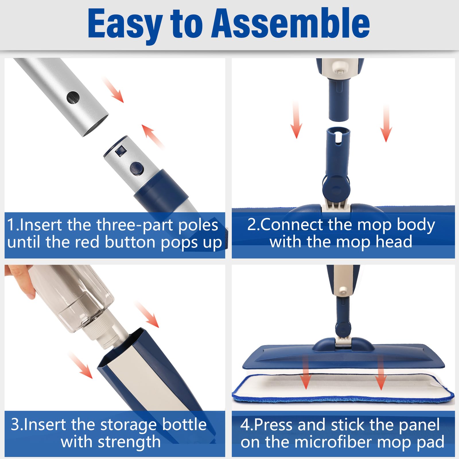 Microfiber Hardwood Floor Spray Mop with 3 Pads & Refillable Bottle