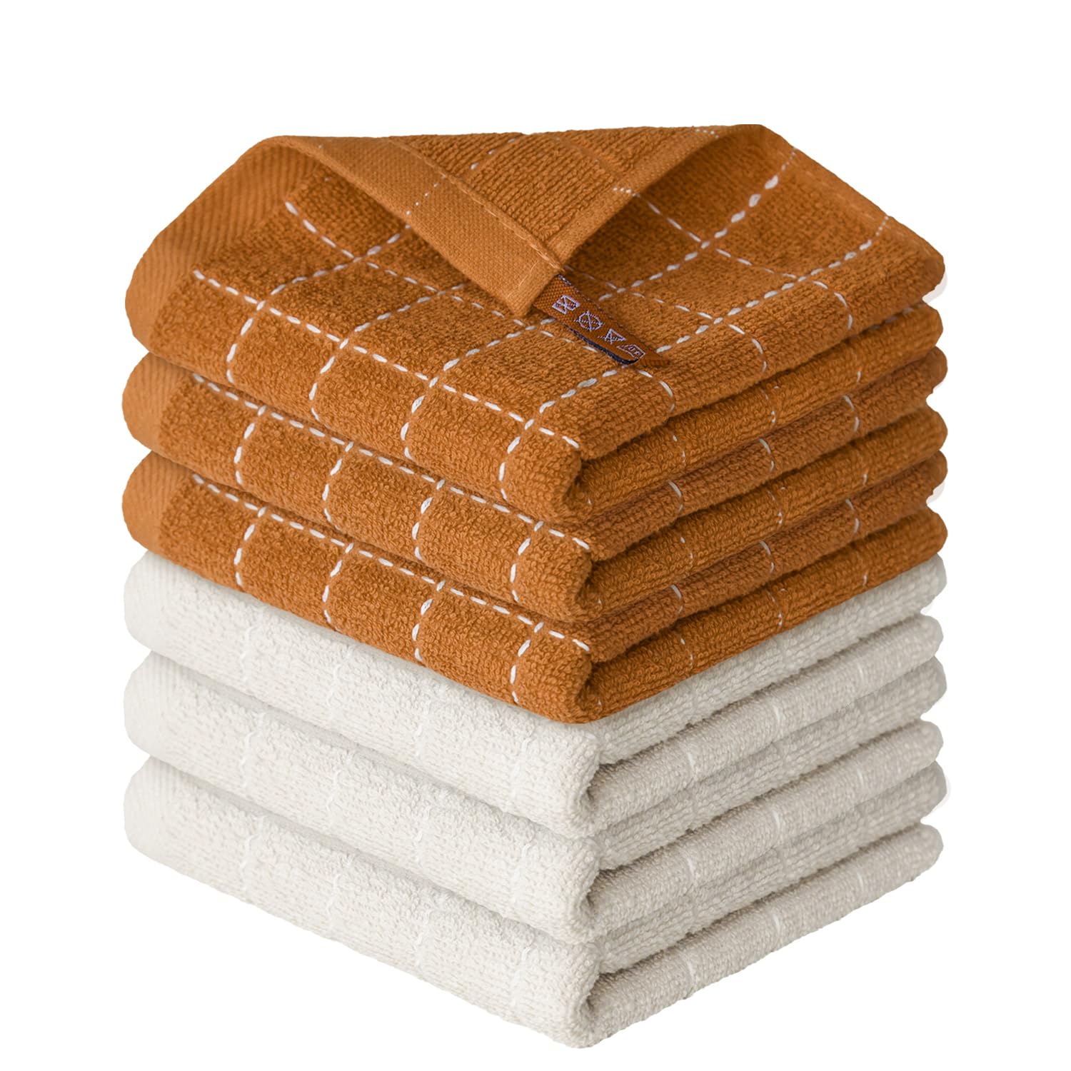 Checkered Designed Cotton Beige Caramel Terry Kitchen Dish Cloths (6 Count)