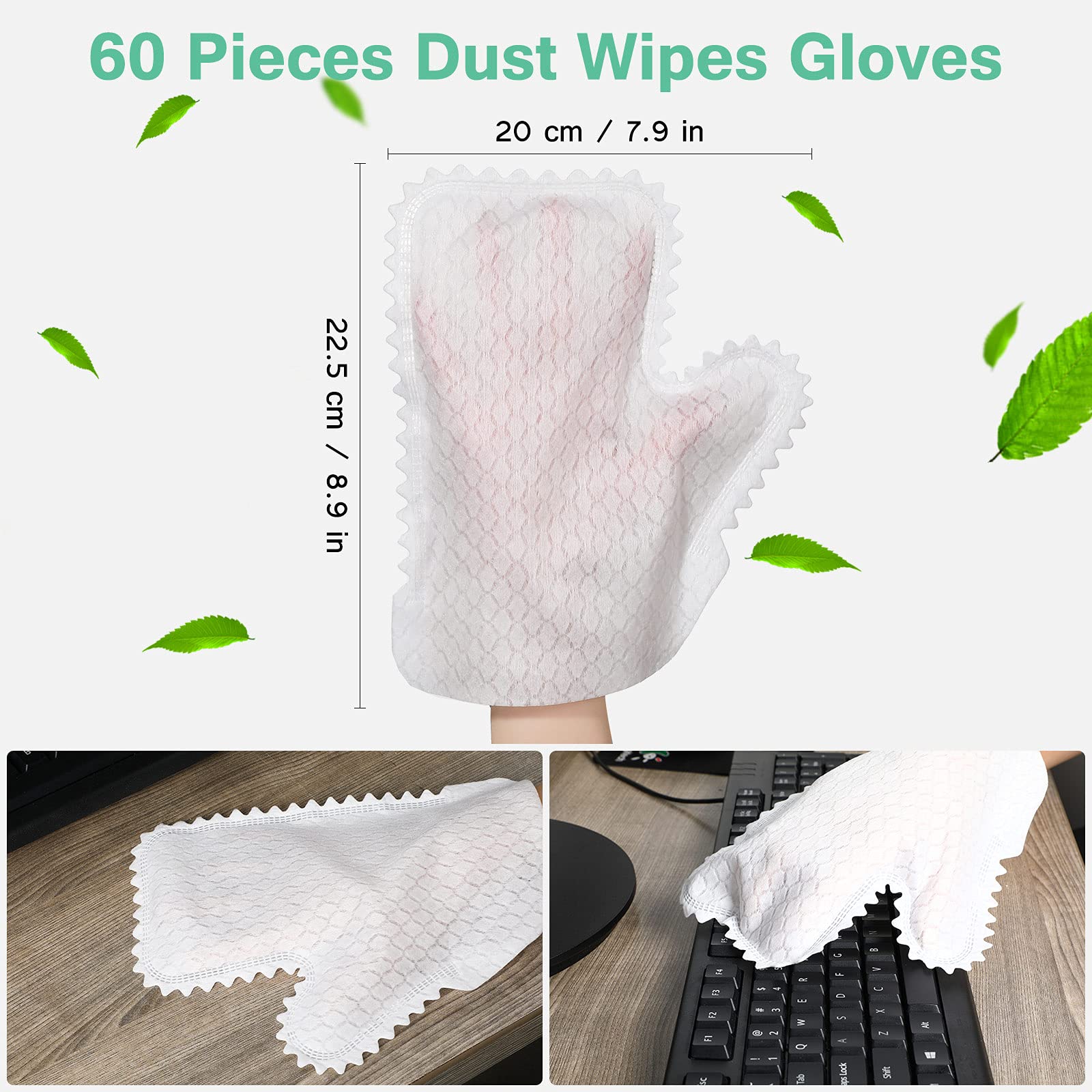60 Pieces White Microfiber Dusting Gloves Artisan Dusting Mitt Microfiber Cloth Replaces Dust Wipes Feather Dusters for Locks in Dust Pet Hair Sensitive Cleaning Possible Dual (60 Count)