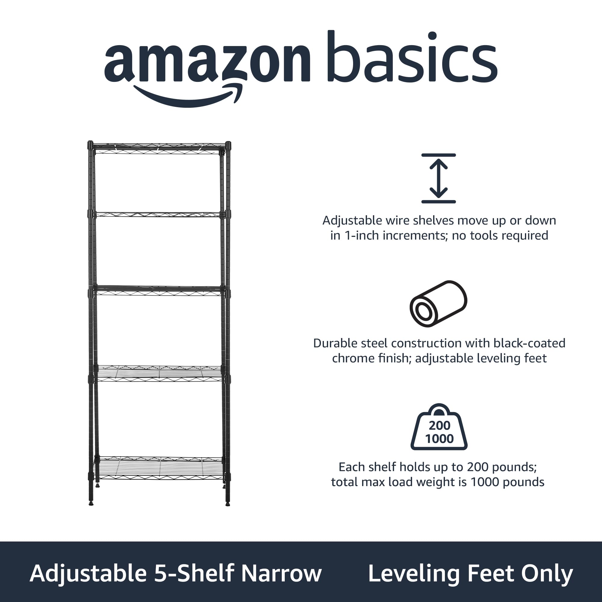 5 Shelf Multipurpose Adjustable Steel Garage Shelving Unit