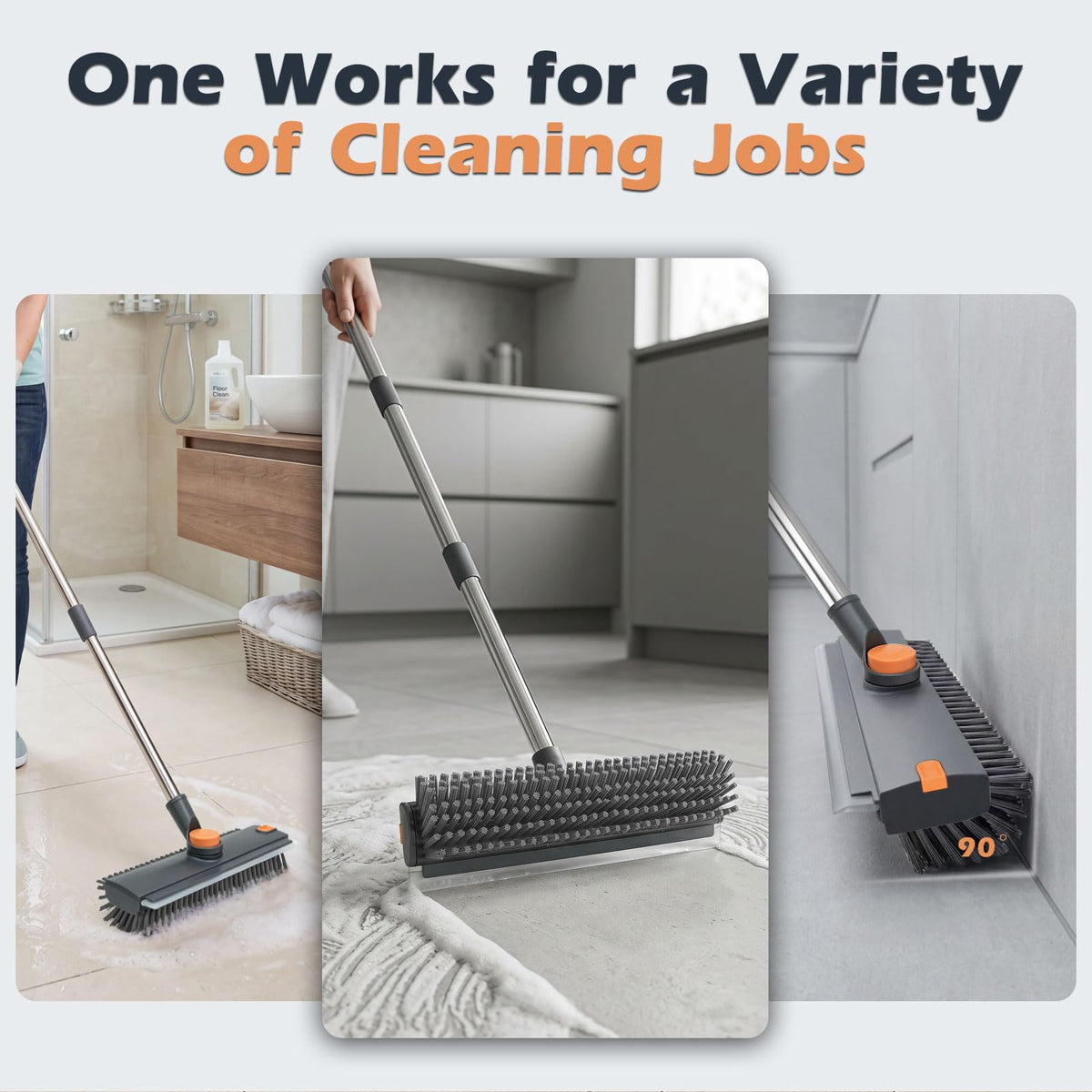 3 in 1 Floor Scrub Brush with Long Handle 53.7"