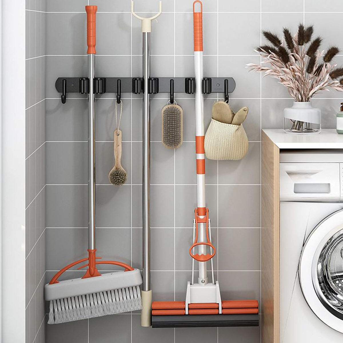 Broom Hanger Wall Mount Laundry Dustpan Holder